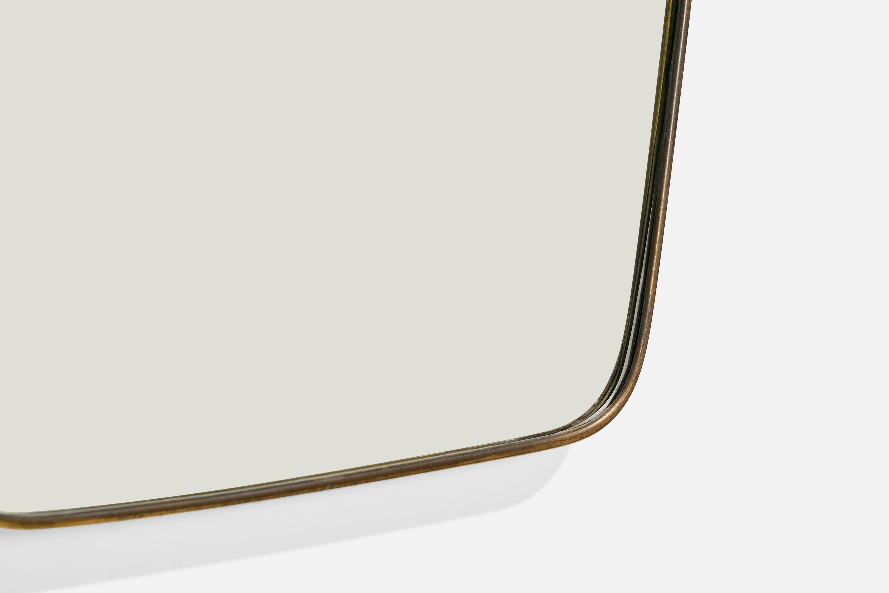 Designer italien, miroir mural, laiton, miroir en verre, Italie, années 1940 en vente 4