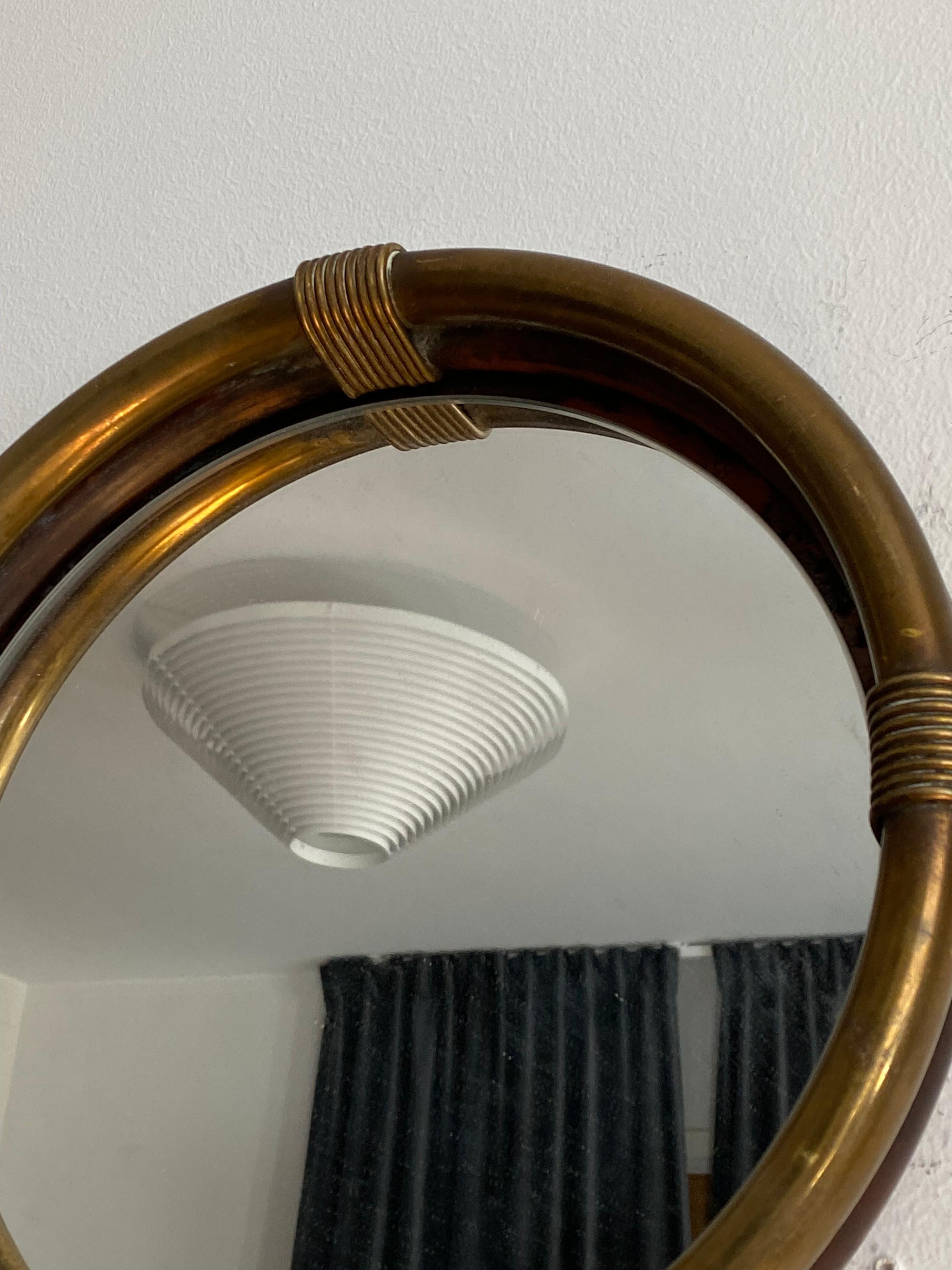 Mid-Century Modern Italian Designer, Wall Mirror, Brass, Mirror Glass, Italy, 1940s