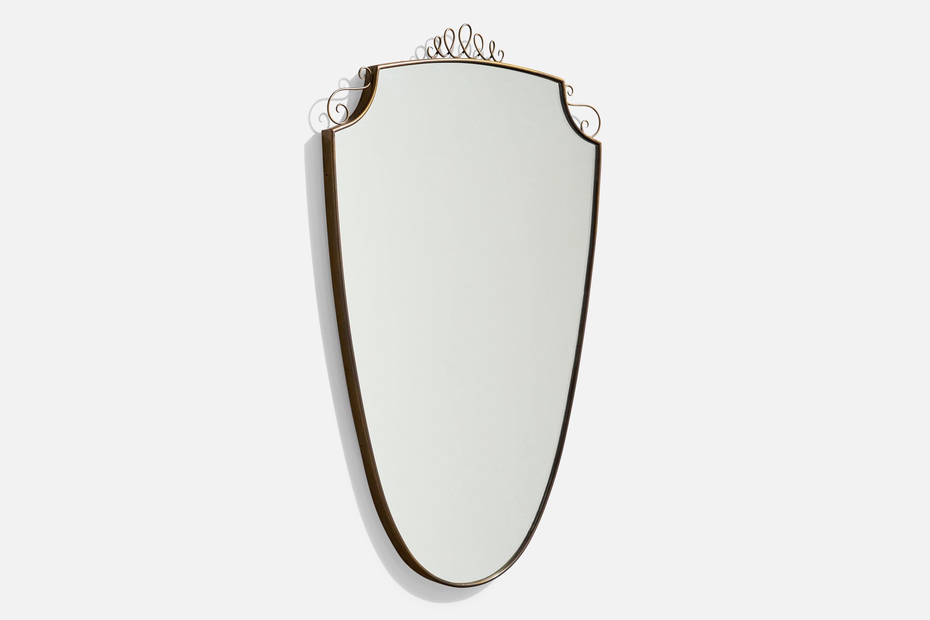 Diseñador italiano, Espejo de pared, Latón, Espejo de cristal, Italia, Años 1940 Moderno de mediados de siglo en venta