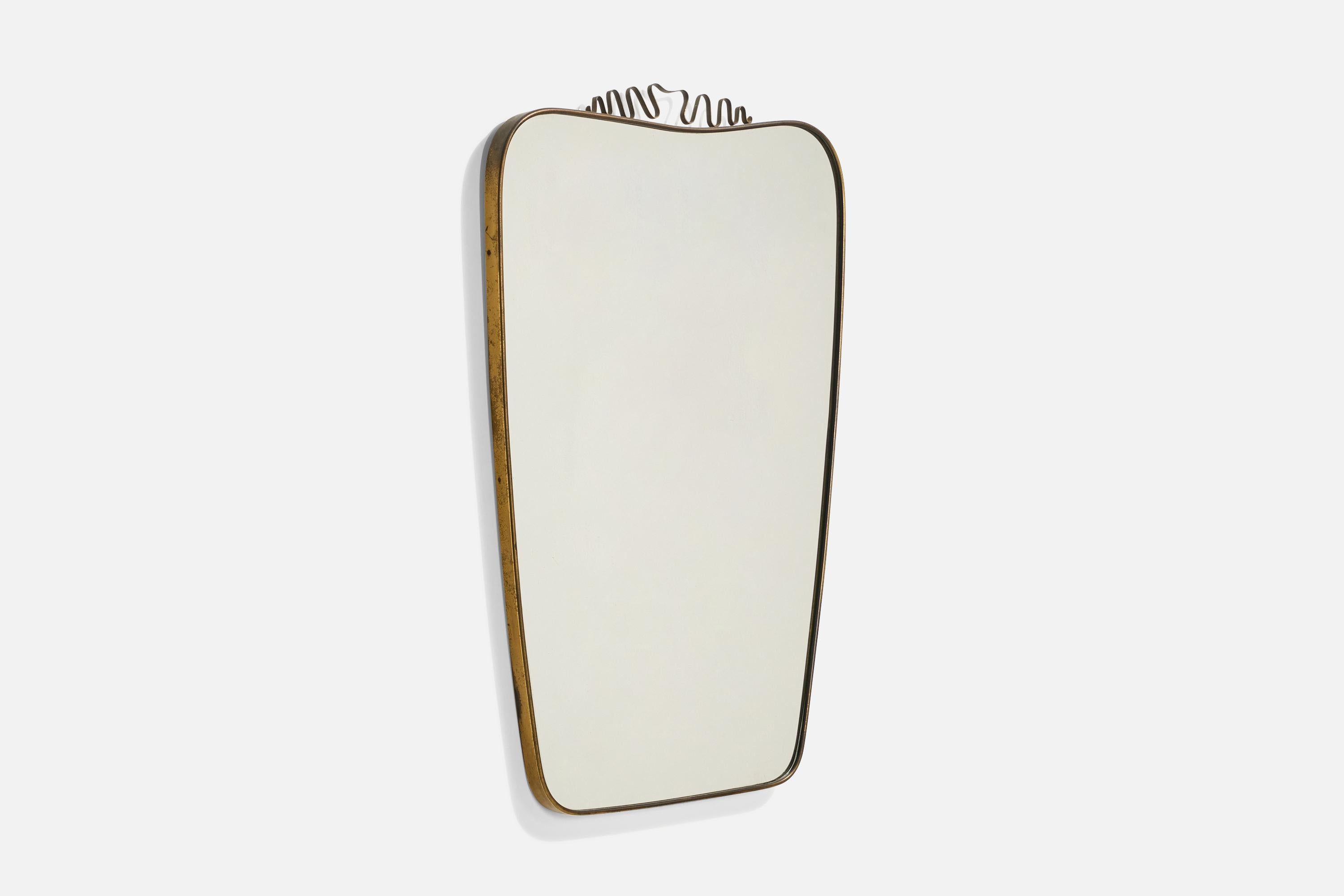 Mid-Century Modern Designer italien, miroir mural, laiton, miroir en verre, Italie, années 1940 en vente