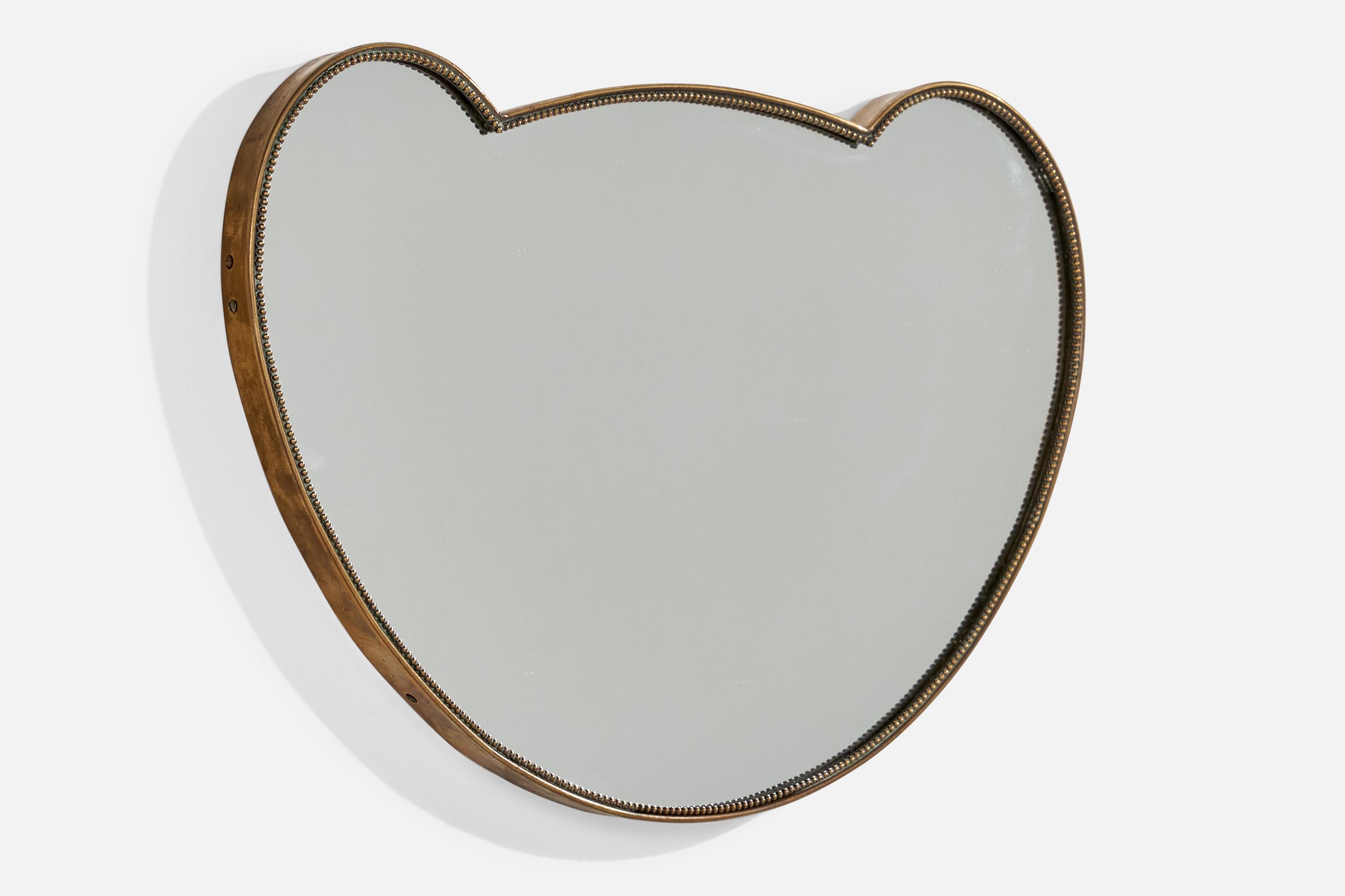 Mid-Century Modern Italian Designer, Wall Mirror, Brass, Mirror Glass, Italy, 1940s For Sale
