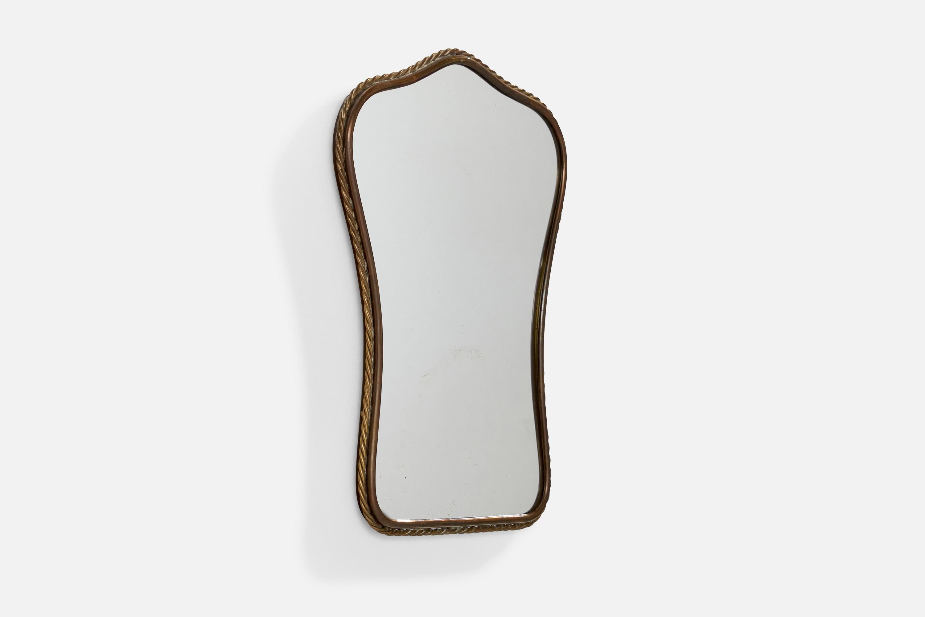 Mid-Century Modern Italian Designer, Wall Mirror, Brass, Mirror Glass, Italy, 1940s For Sale