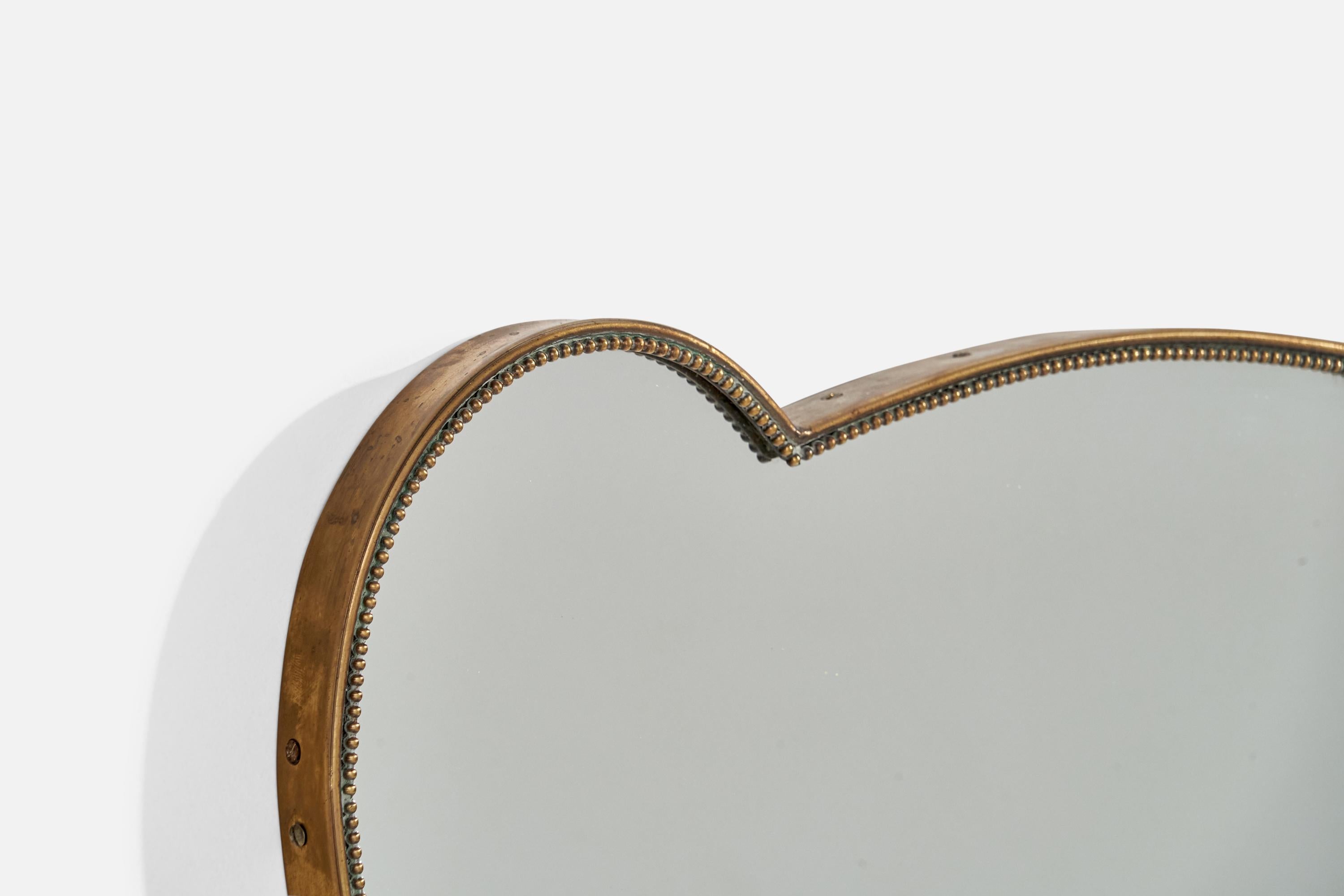 Italian Designer, Wall Mirror, Brass, Mirror Glass, Italy, 1940s In Good Condition For Sale In High Point, NC