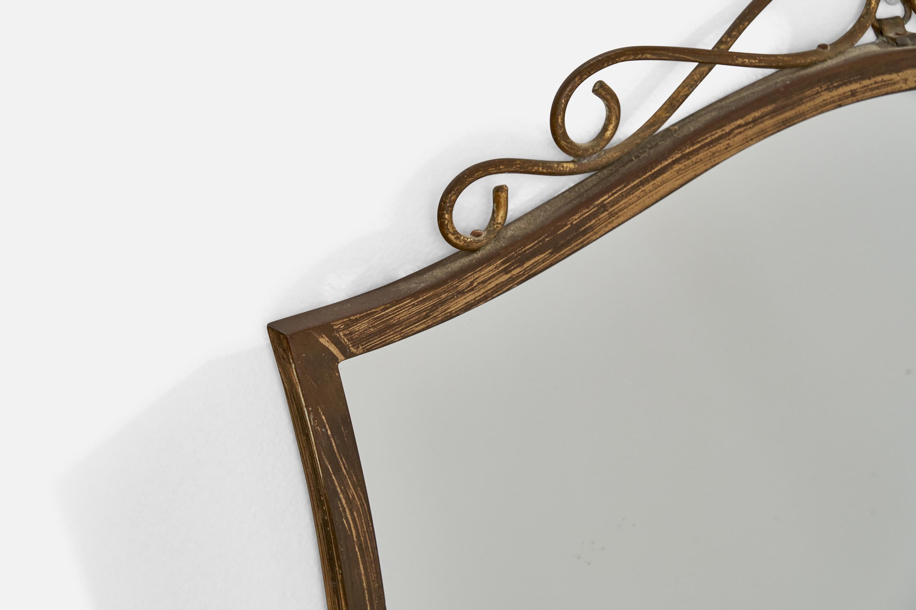 Italiano Specchio da parete di design italiano, ottone, vetro a specchio, Italia, anni '1940 in vendita