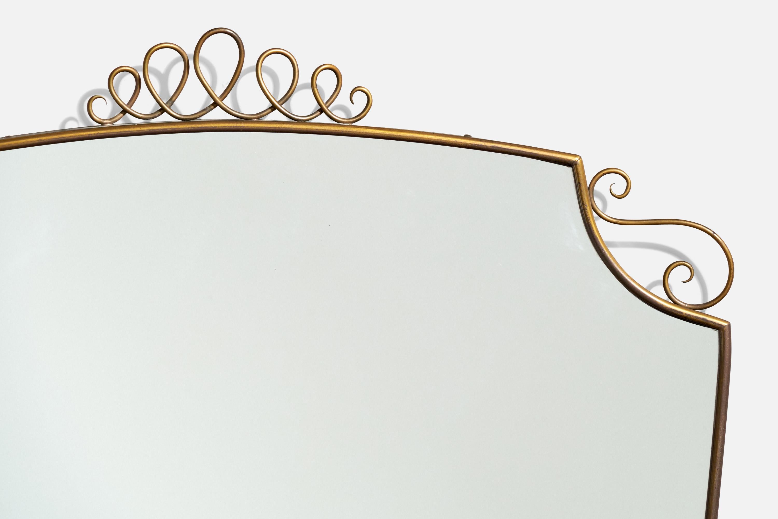 Diseñador italiano, Espejo de pared, Latón, Espejo de cristal, Italia, Años 1940 en Bueno estado para la venta en High Point, NC