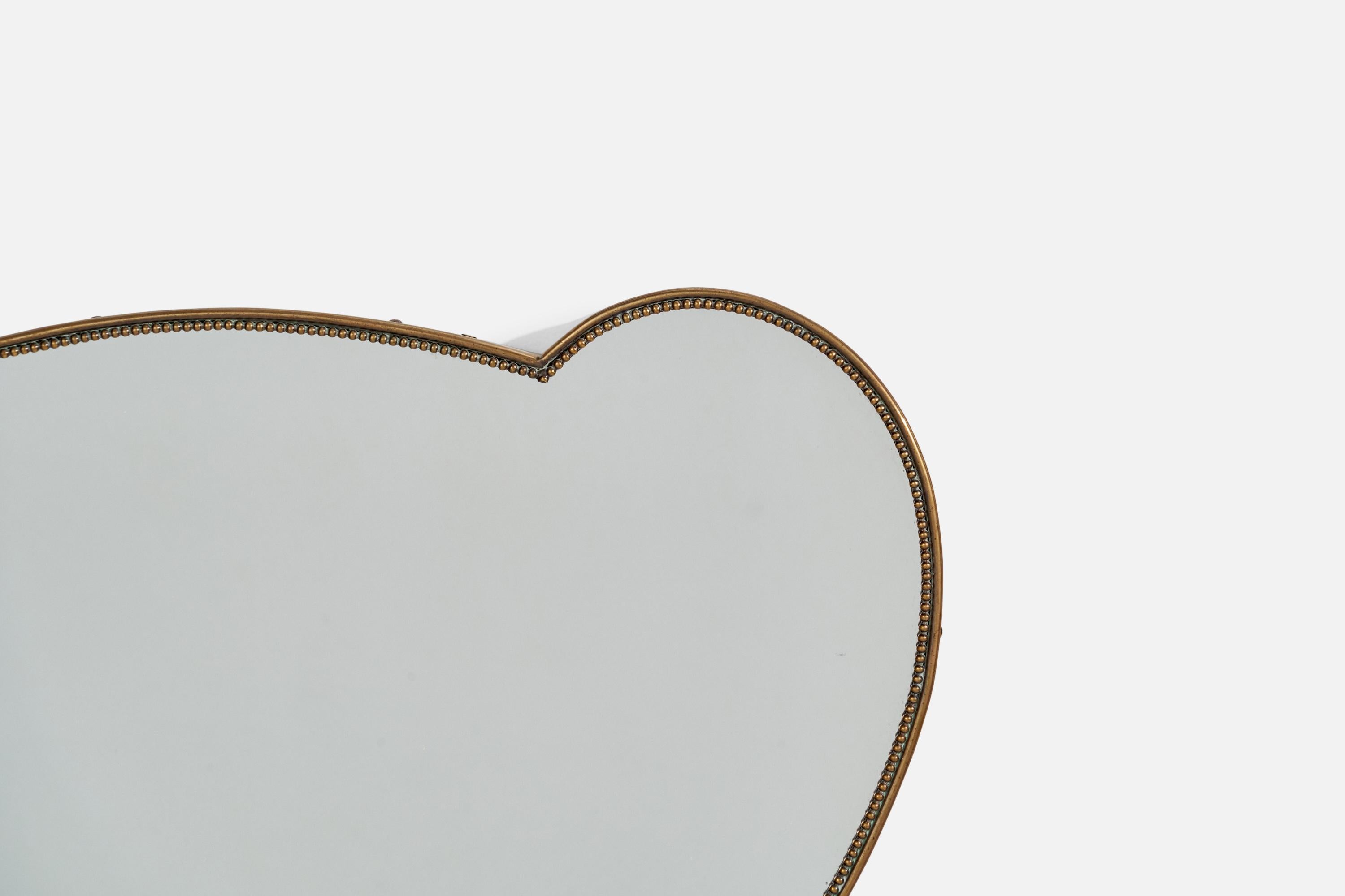 Mid-20th Century Italian Designer, Wall Mirror, Brass, Mirror Glass, Italy, 1940s For Sale