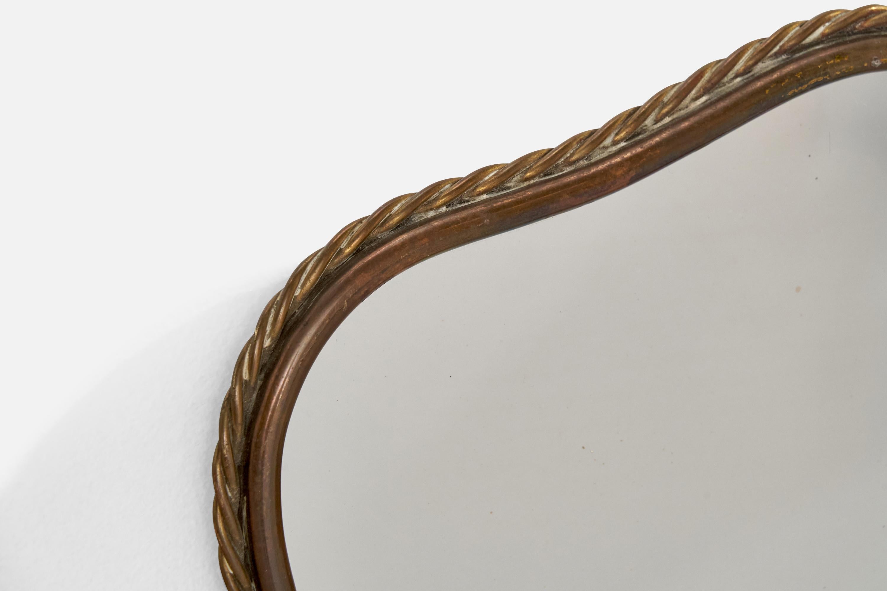 Mid-20th Century Italian Designer, Wall Mirror, Brass, Mirror Glass, Italy, 1940s For Sale