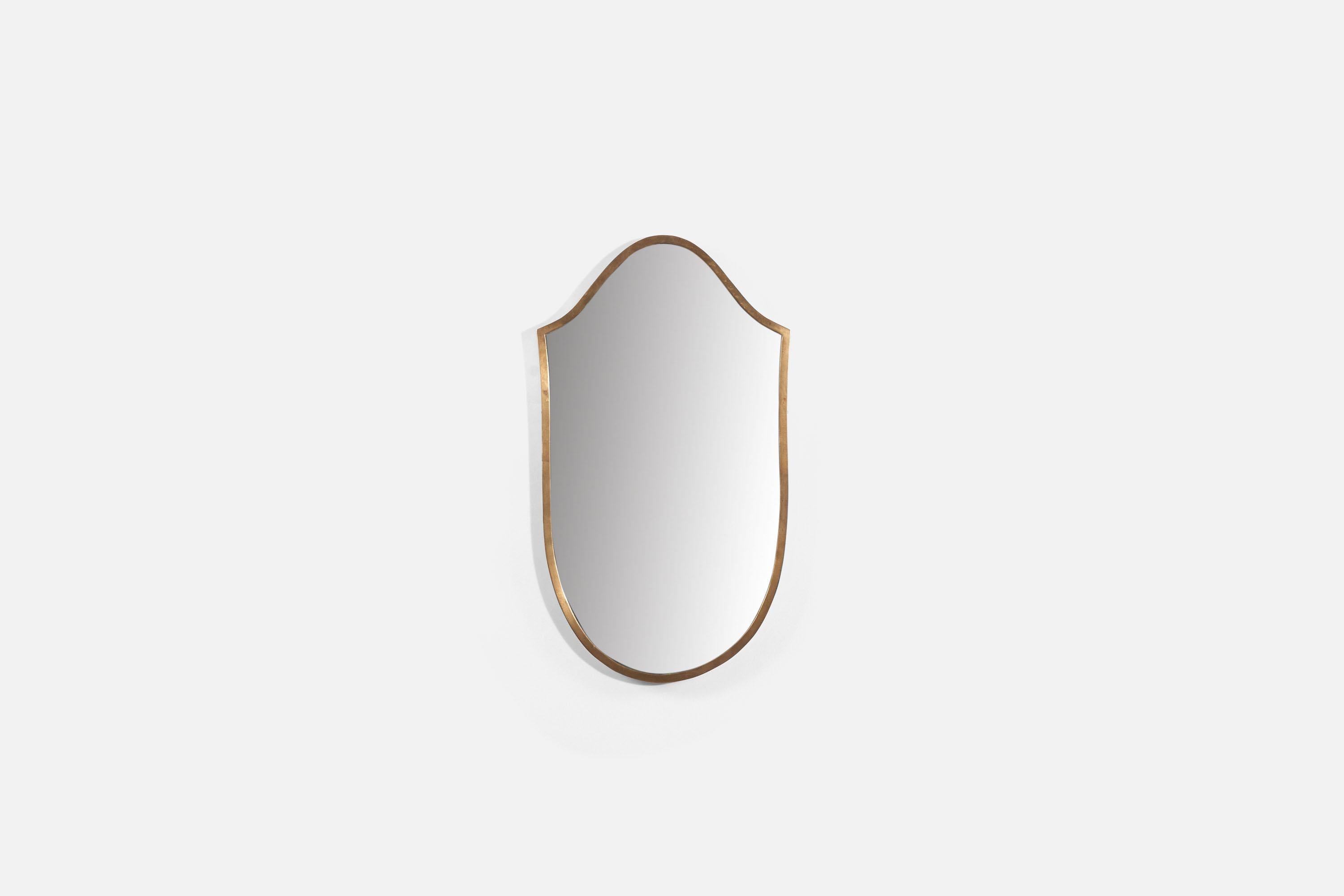 Italian Designer, Wall Mirror, Brass, Mirror Glass, Italy, 1940s For Sale 1