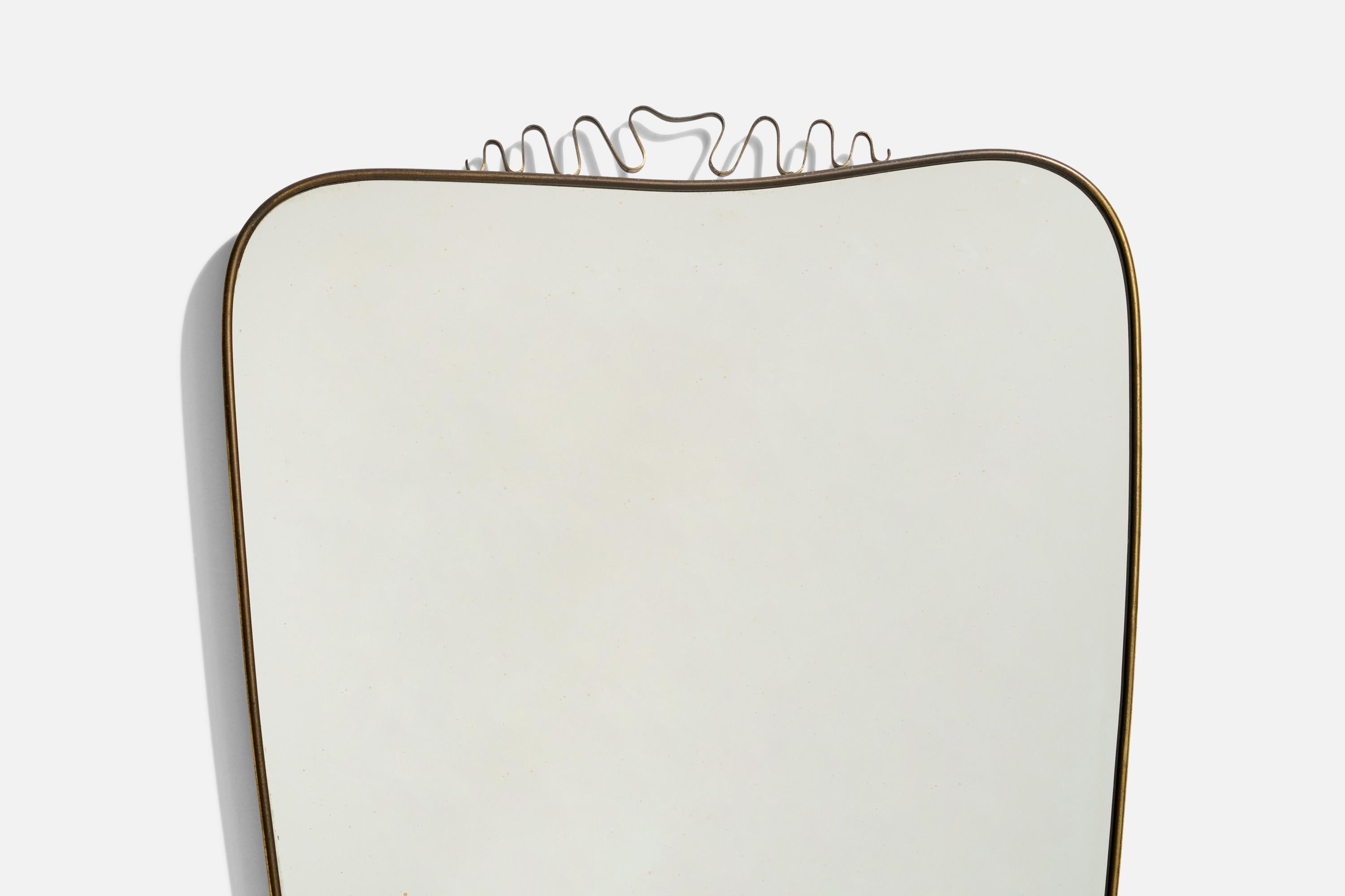 Miroir Designer italien, miroir mural, laiton, miroir en verre, Italie, années 1940 en vente