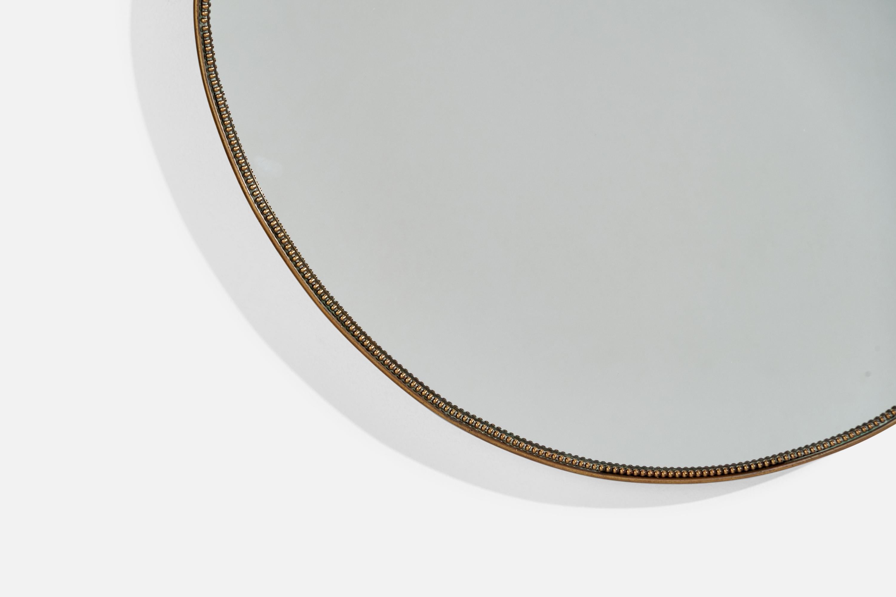 Italian Designer, Wall Mirror, Brass, Mirror Glass, Italy, 1940s For Sale 1