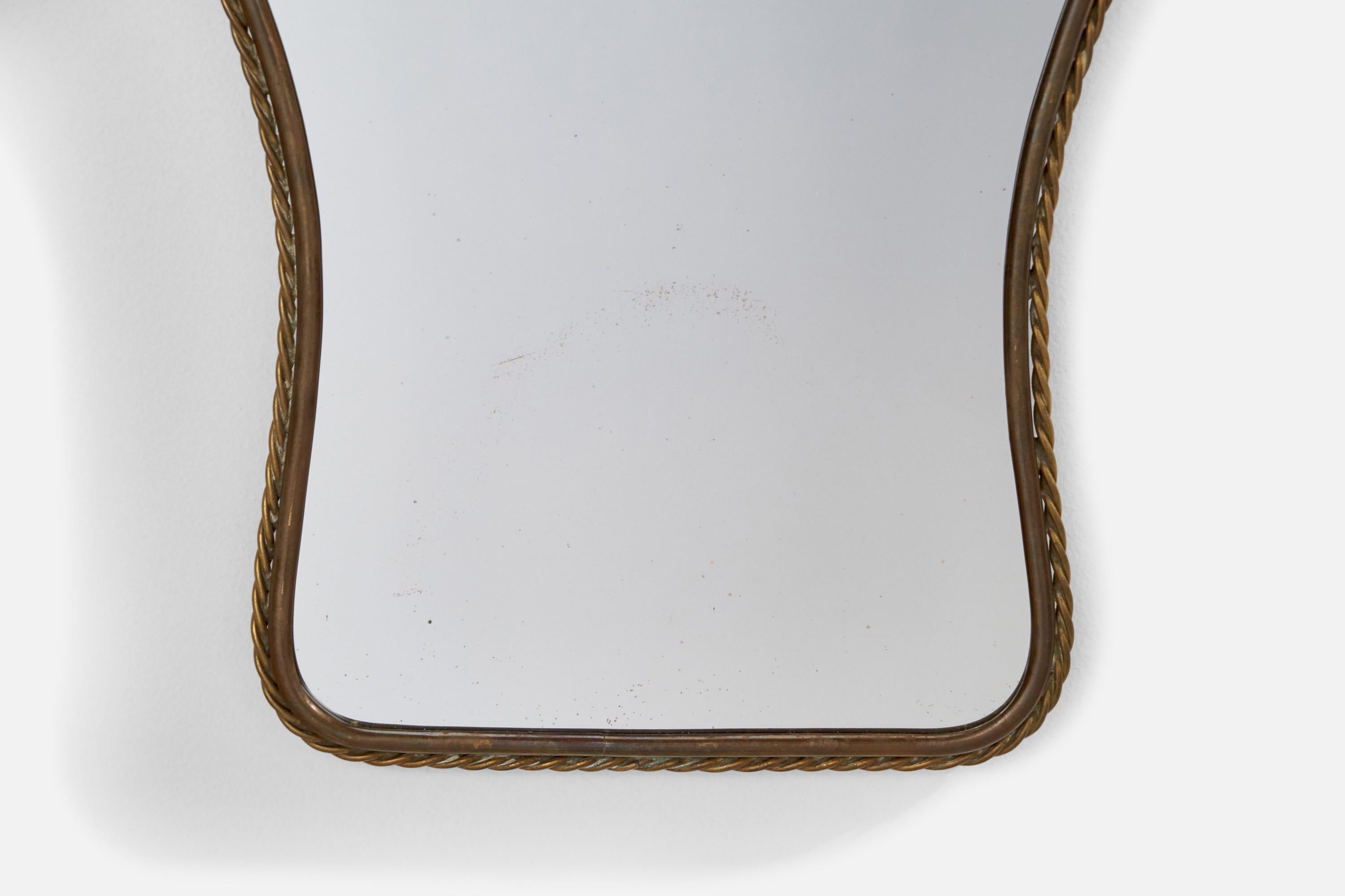 Italian Designer, Wall Mirror, Brass, Mirror Glass, Italy, 1940s For Sale 1