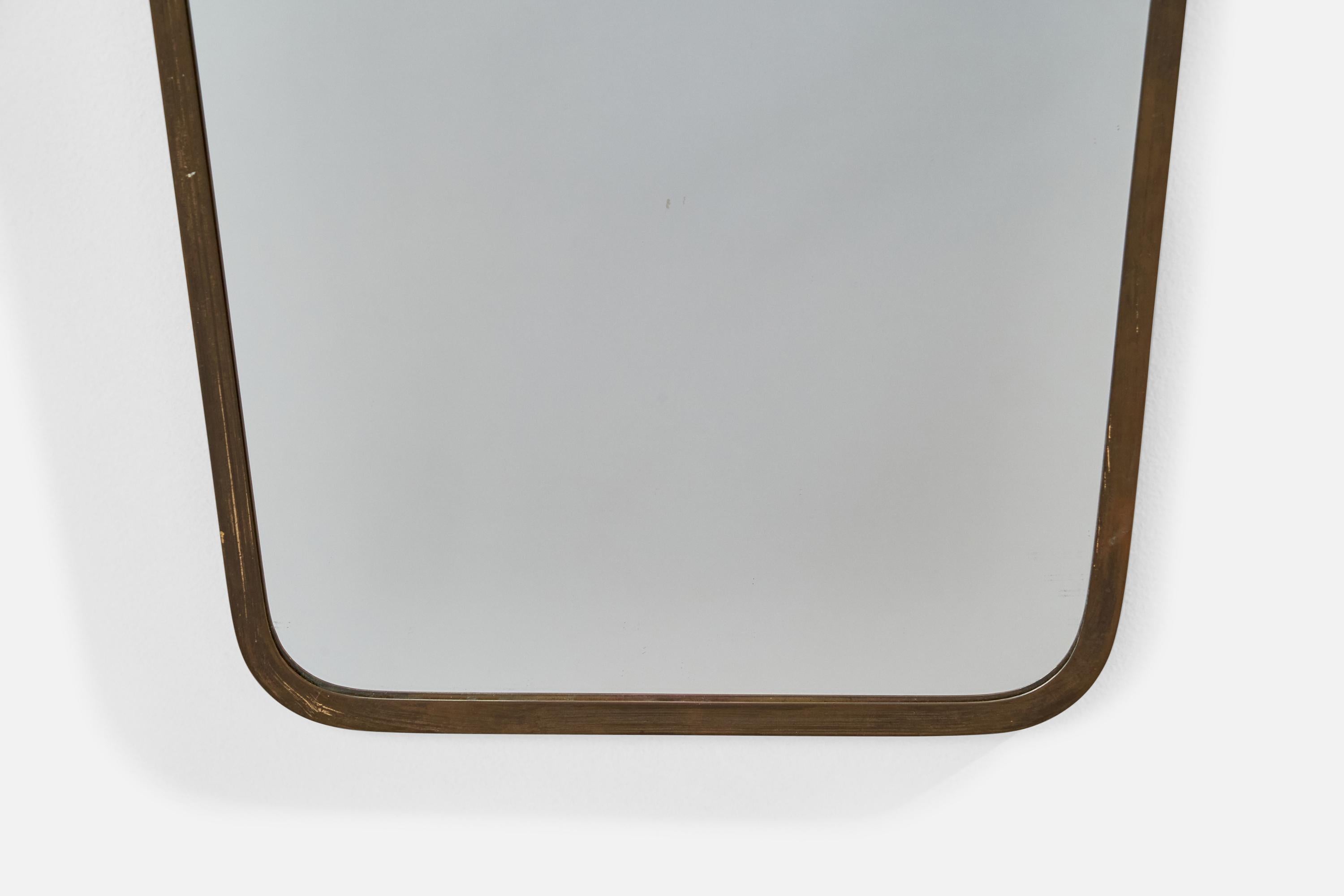 Metà XX secolo Specchio da parete di design italiano, ottone, vetro a specchio, Italia, anni '1940 in vendita