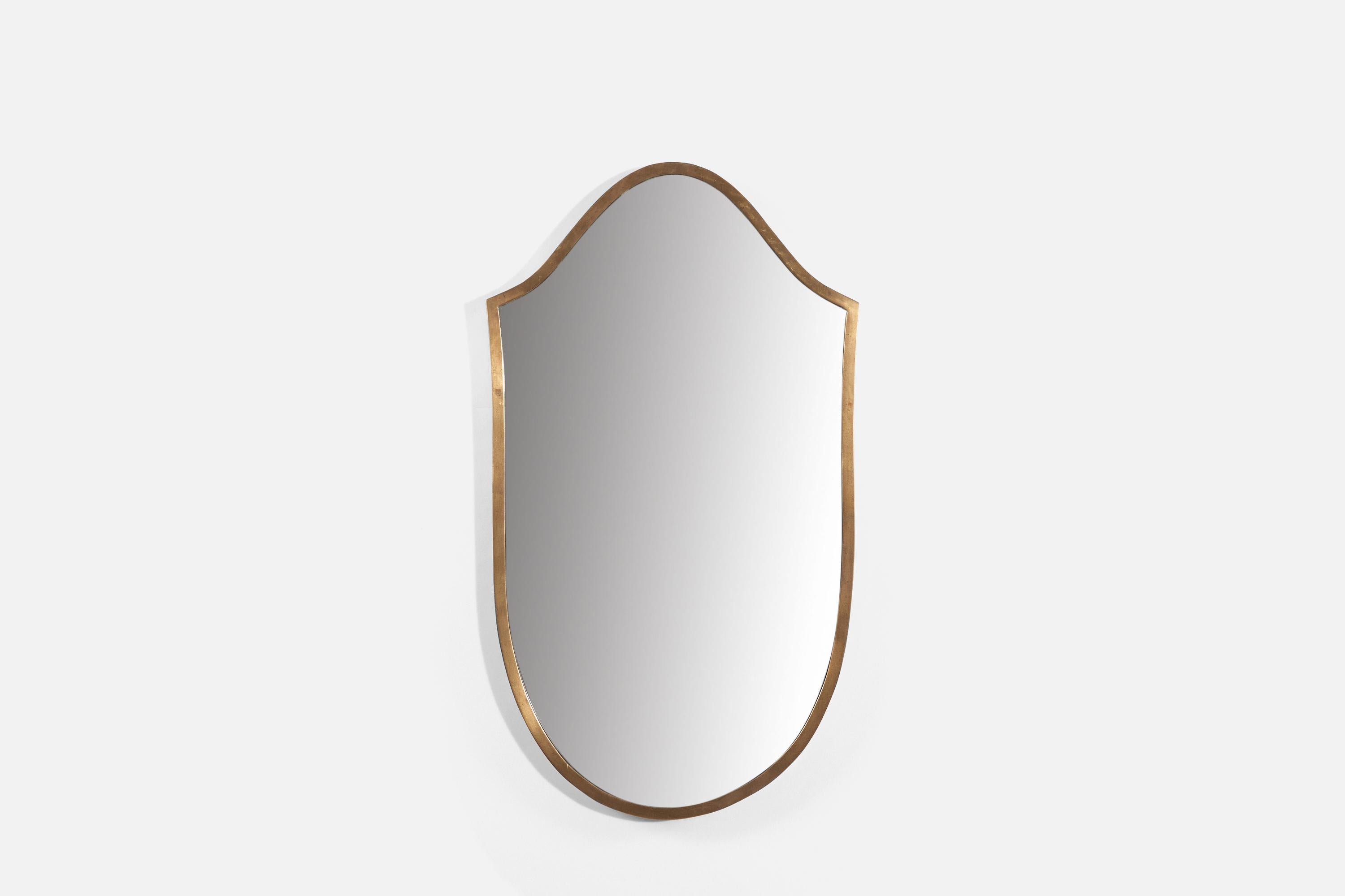 Italian Designer, Wall Mirror, Brass, Mirror Glass, Italy, 1940s For Sale 2