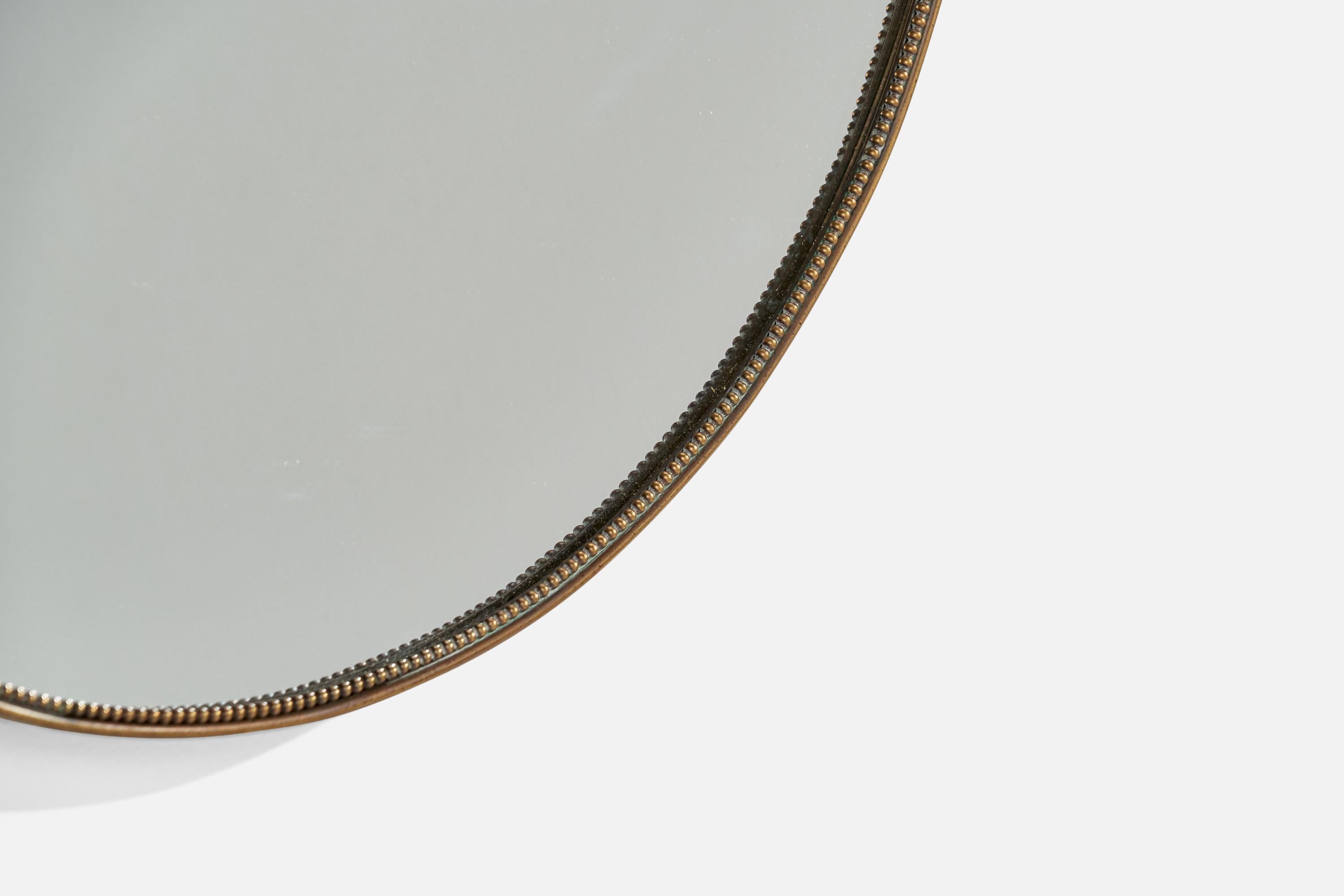 Italian Designer, Wall Mirror, Brass, Mirror Glass, Italy, 1940s For Sale 2