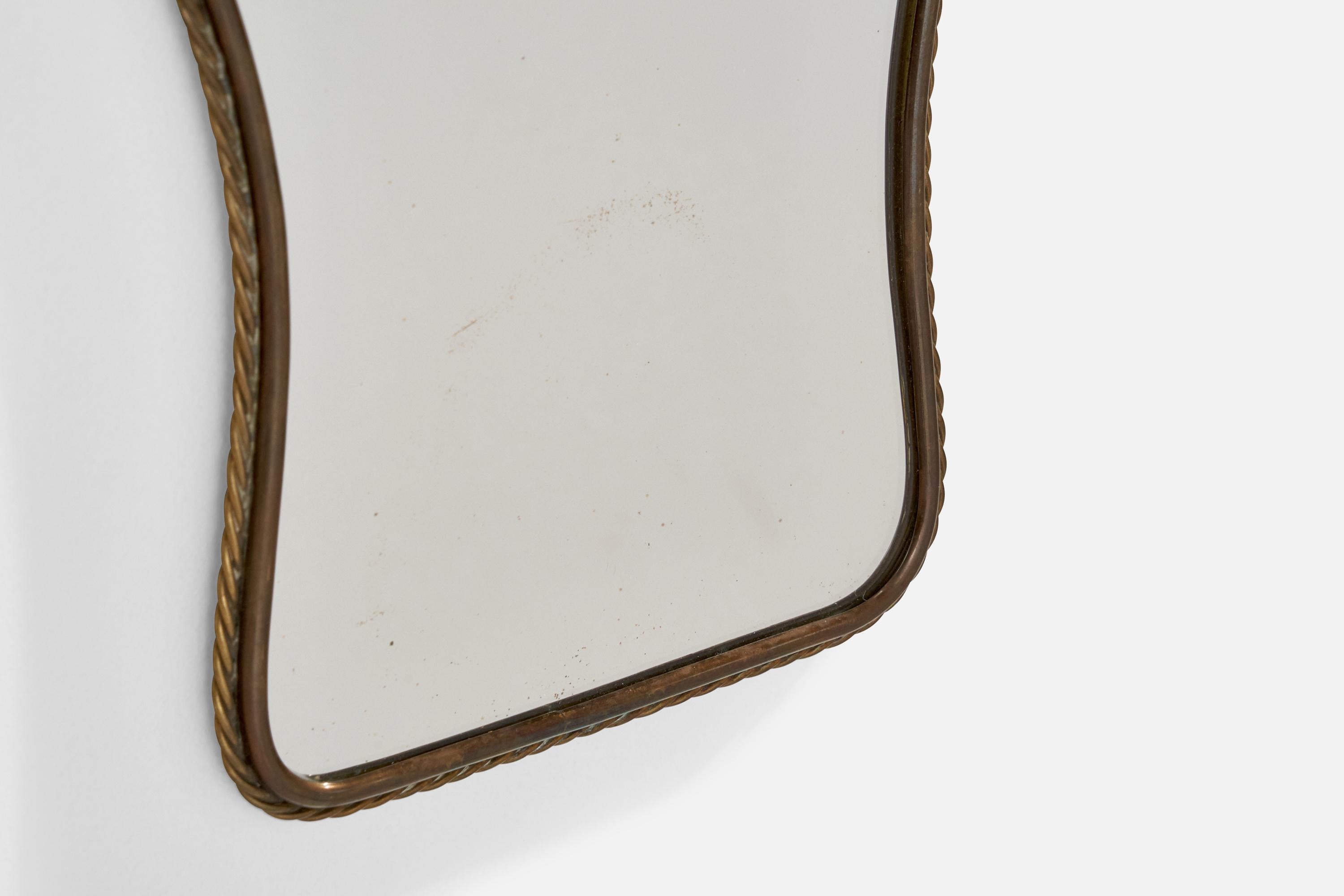 Italian Designer, Wall Mirror, Brass, Mirror Glass, Italy, 1940s For Sale 2