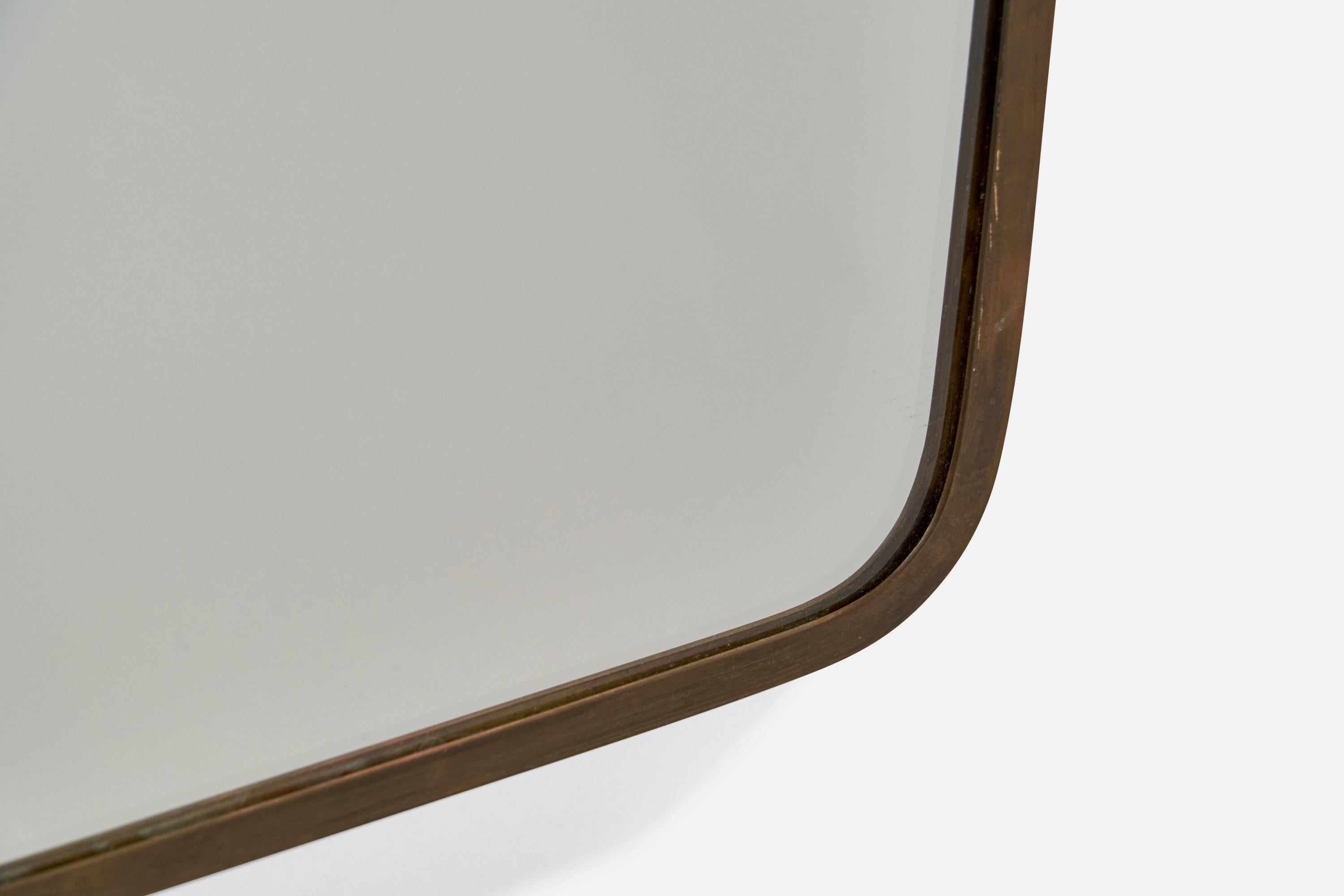 Ottone Specchio da parete di design italiano, ottone, vetro a specchio, Italia, anni '1940 in vendita