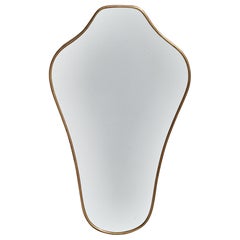 Specchio da parete organico di design italiano, ottone, vetro a specchio, Italia, anni '40