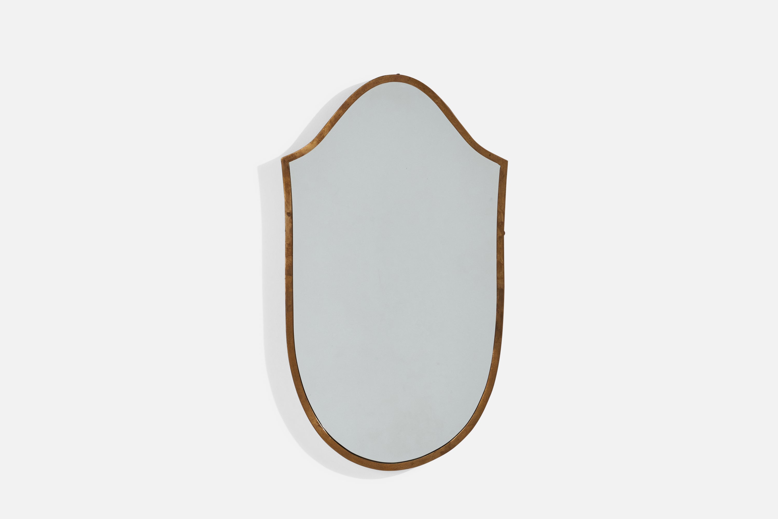 Italian Designer, Wall Mirror, Brass, Mirror Glass, Italy, 1940s