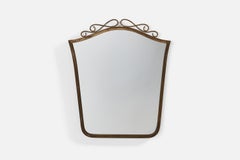 Designer italien, miroir mural, laiton, miroir en verre, Italie, années 1940
