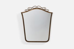 Vintage Italian Designer, Wall Mirror, Brass, Mirror Glass, Italy, 1940s