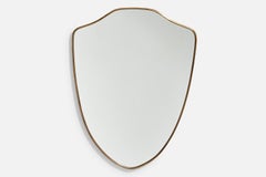 Diseñador italiano, Espejo de pared, Latón, Espejo de cristal, Italia, Años 50