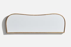 Specchio da parete di design italiano, ottone, vetro a specchio, Italia, anni '50