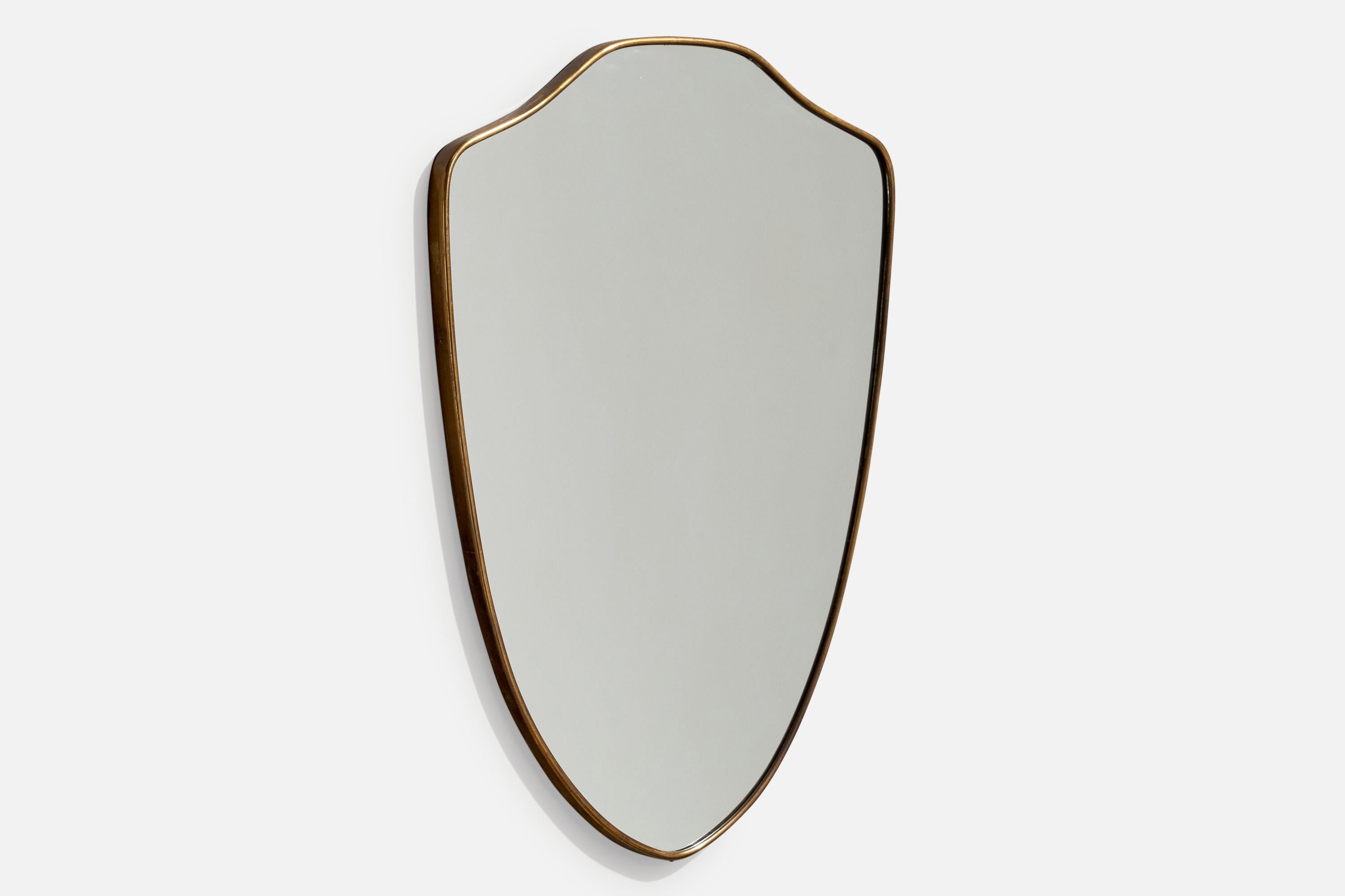 Mid-Century Modern Italian Designer, Wall Mirror, Brass, Mirror Glass, Italy, 1950s For Sale