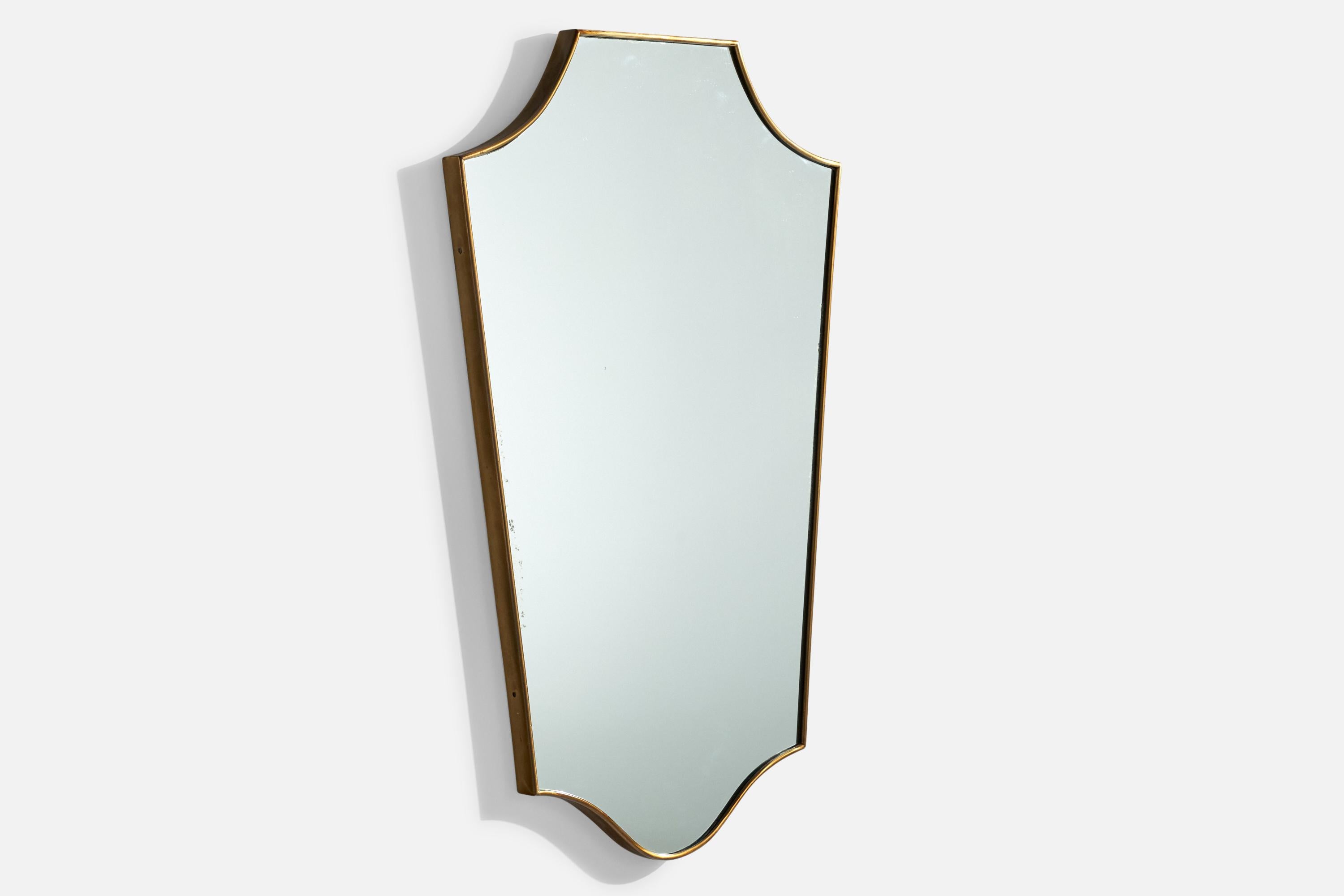 Mid-Century Modern Italian Designer, Wall Mirror, Brass, Mirror Glass, Italy, 1950s For Sale