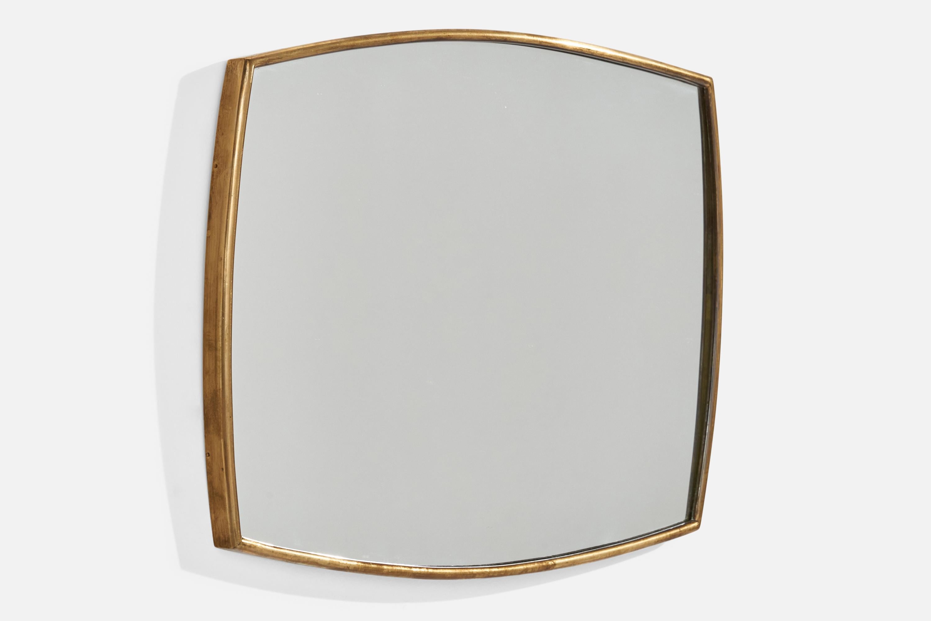 Mid-Century Modern Italian Designer, Wall Mirror, Brass, Mirror Glass, Italy, 1950s For Sale