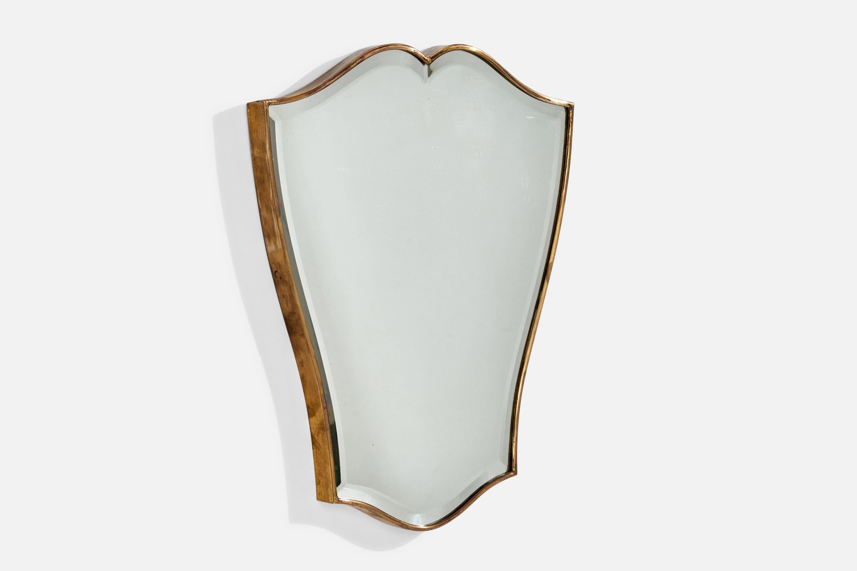 Mid-Century Modern Designer italien, miroir mural, laiton, miroir en verre, Italie, années 1950 en vente