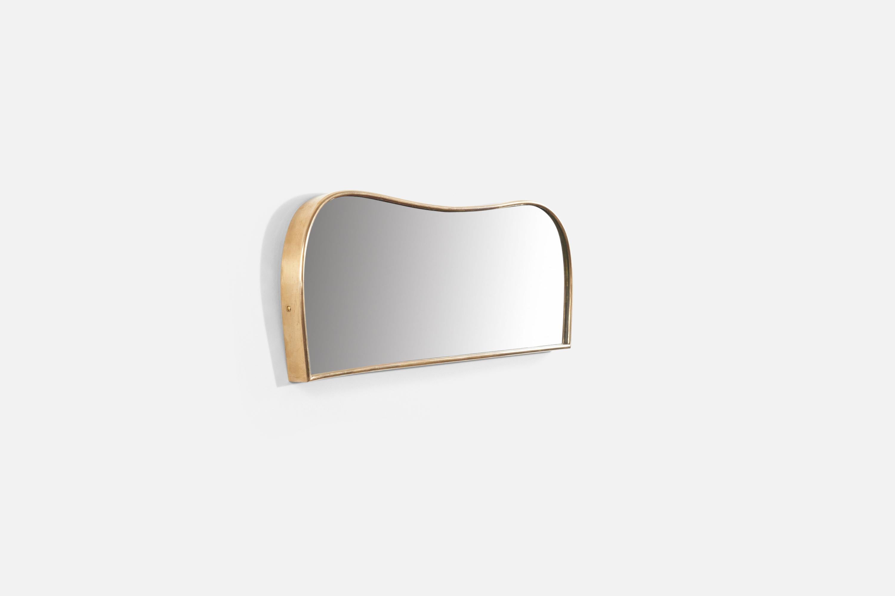 Mid-Century Modern Italian Designer, Wall Mirror, Brass, Mirror Glass, Italy, 1950s For Sale