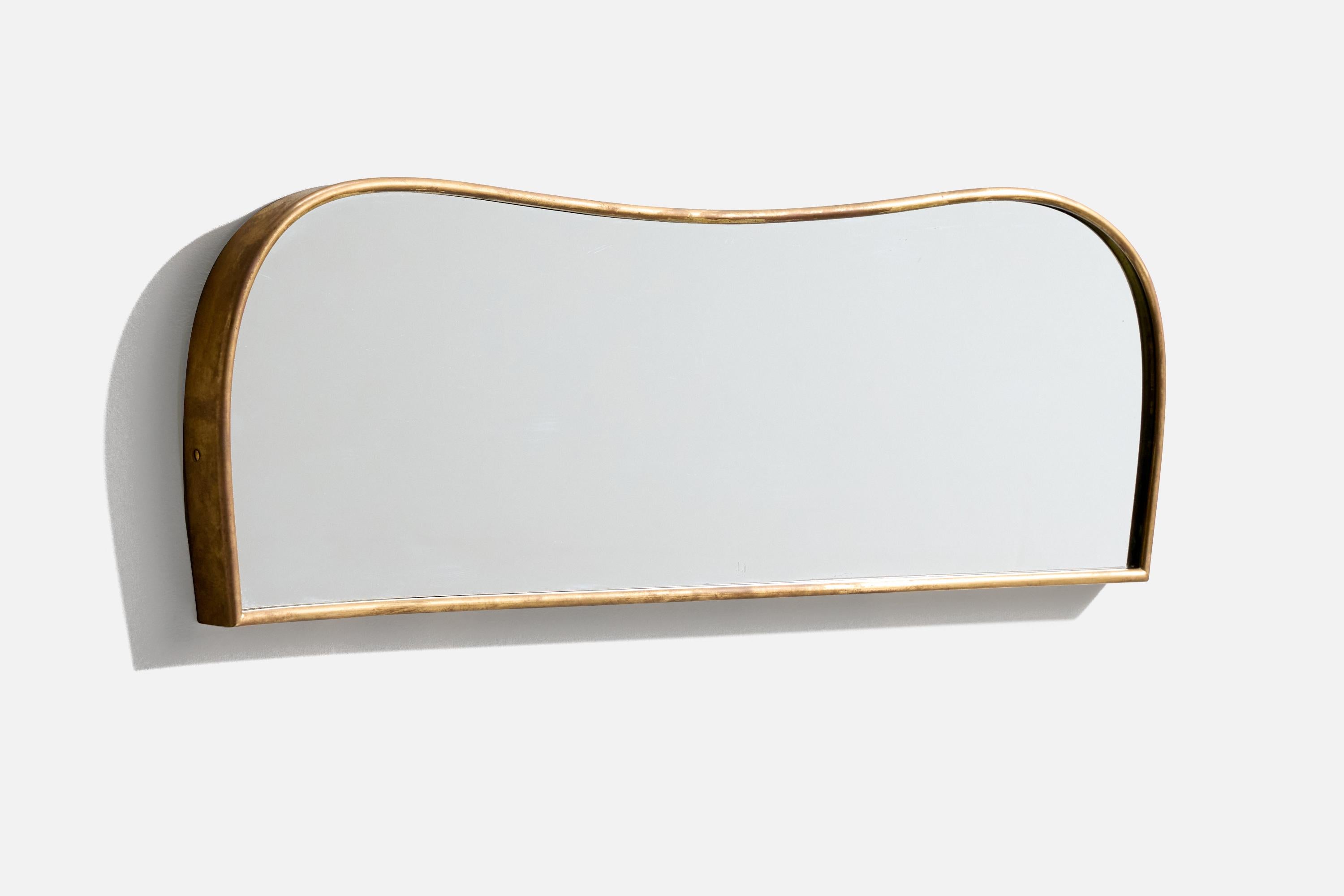 Mid-Century Modern Designer italien, miroir mural, laiton, verre de miroir, Italie, années 1950 en vente