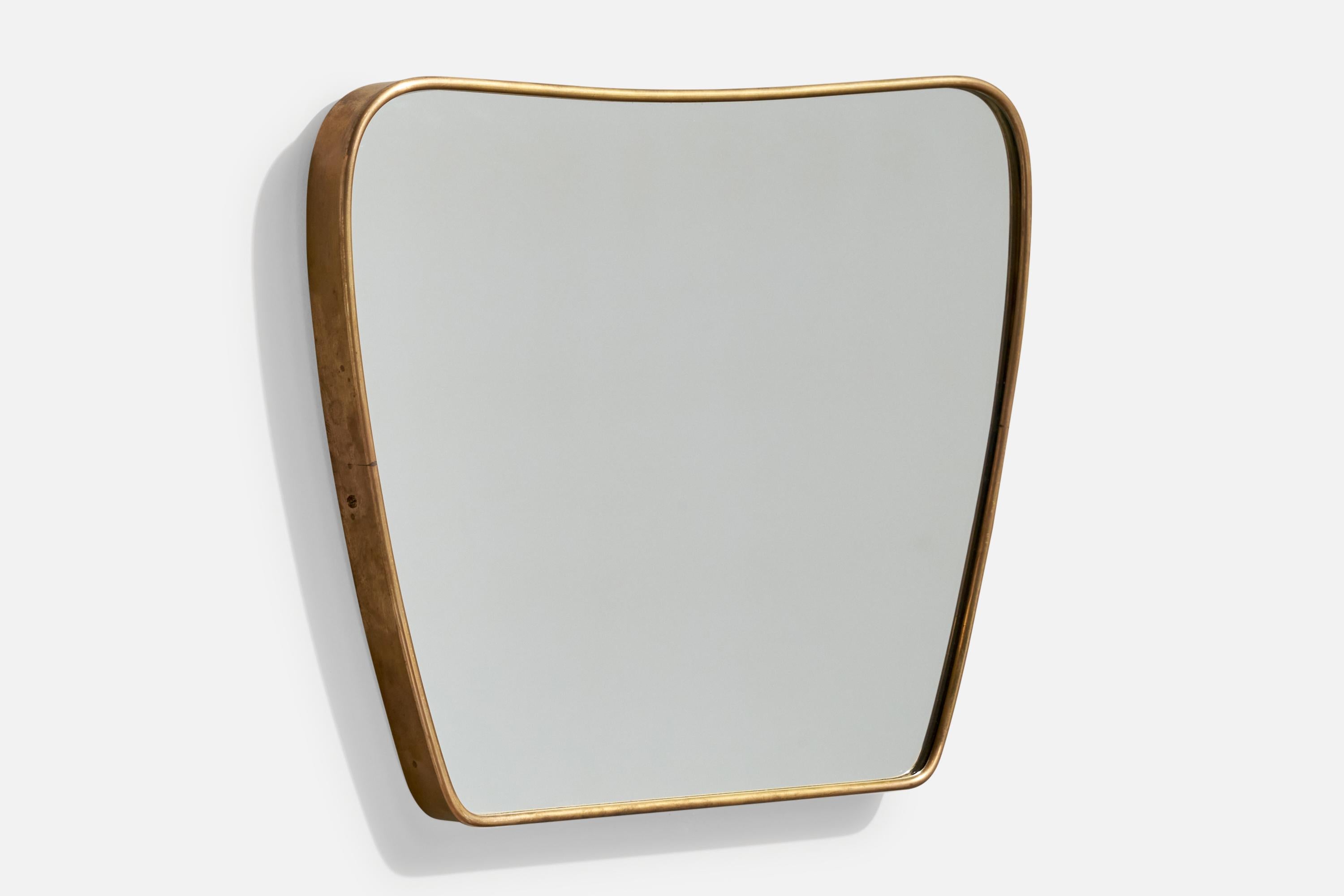 Mid-Century moderno Specchio da parete di design italiano, ottone, vetro a specchio, Italia, anni '50 in vendita