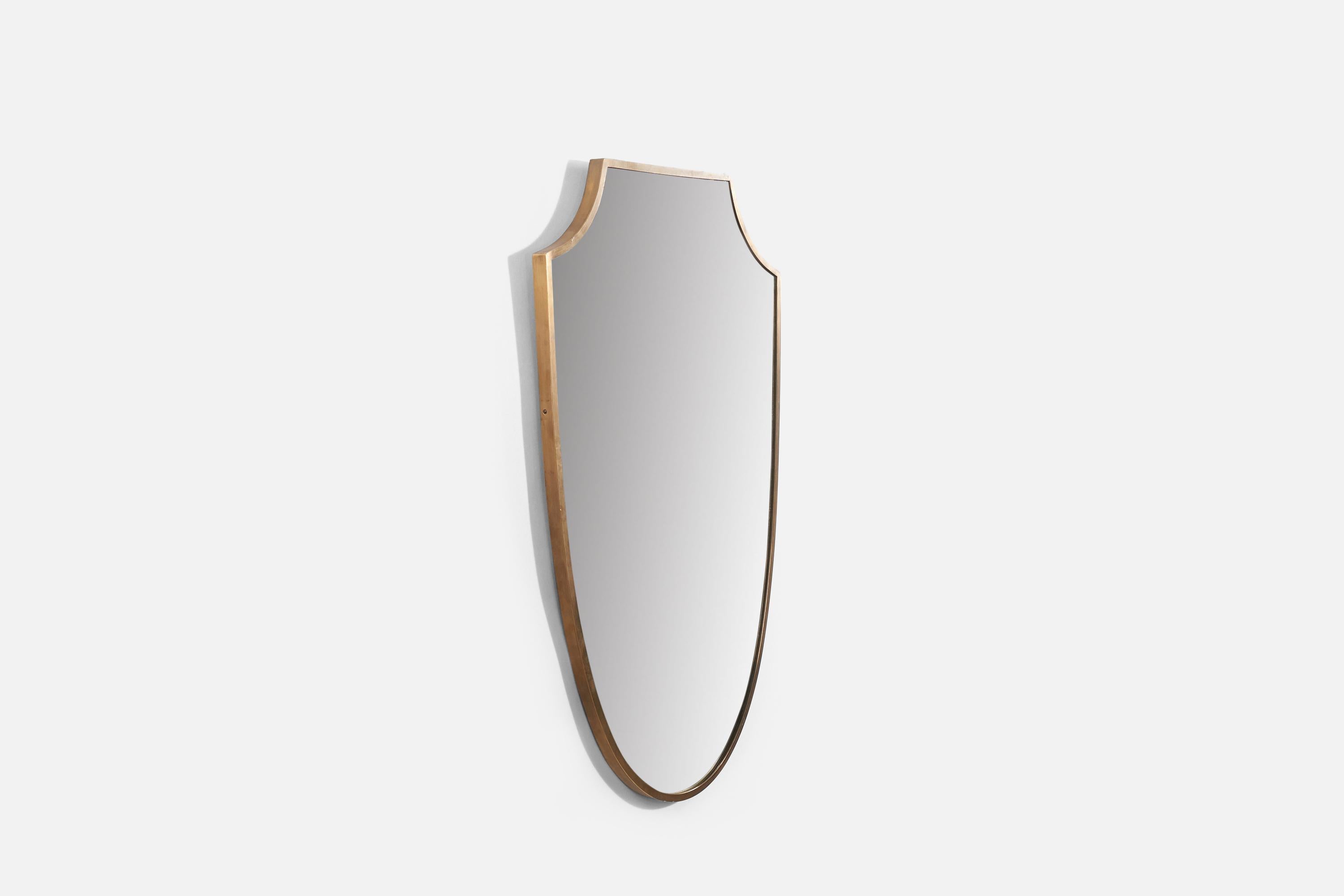 Mid-Century Modern Italian Designer, Wall Mirror, Brass, Mirror Glass, Italy, 1950s