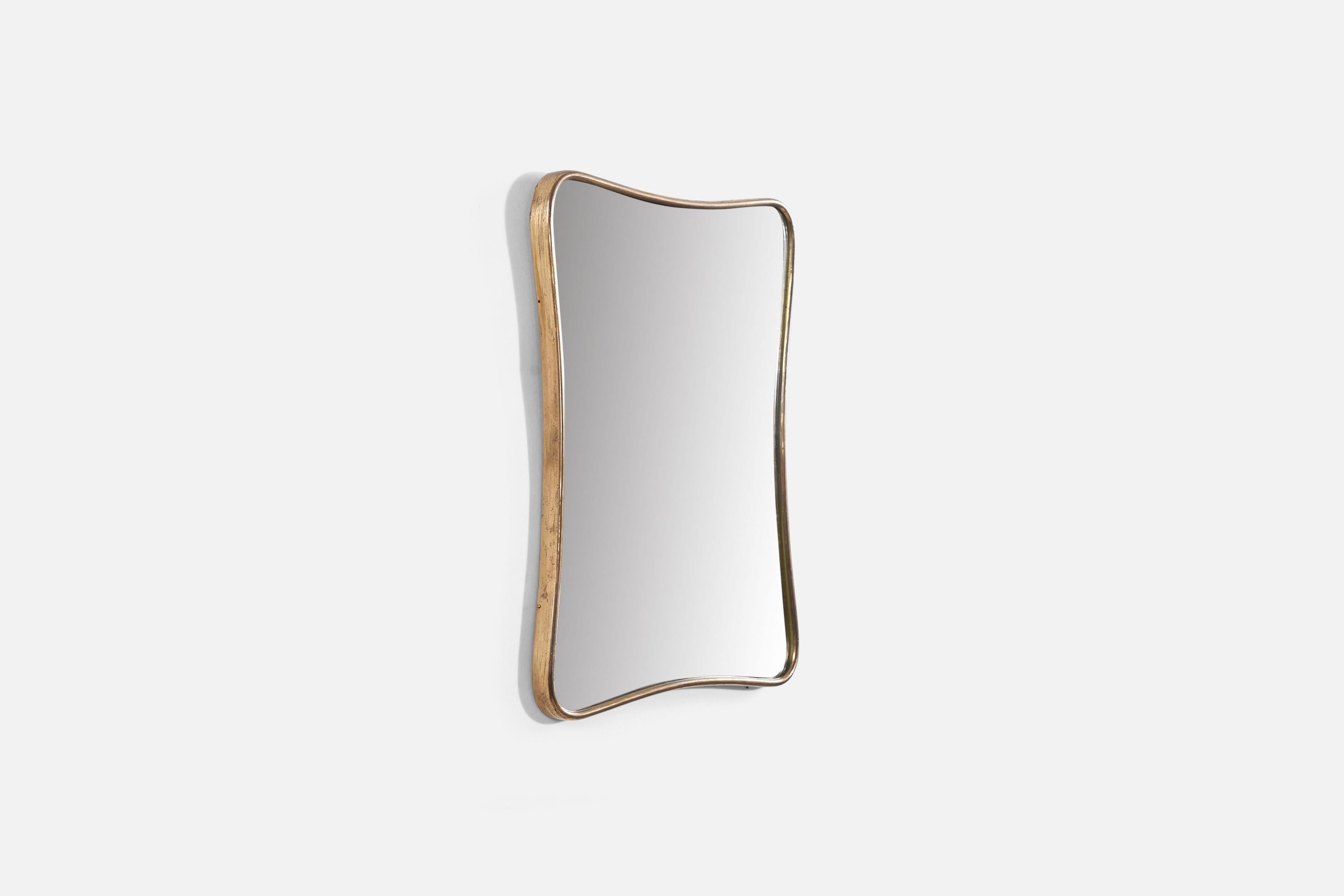 Mid-Century Modern Italian Designer, Wall Mirror, Brass, Mirror Glass, Italy, 1950s For Sale