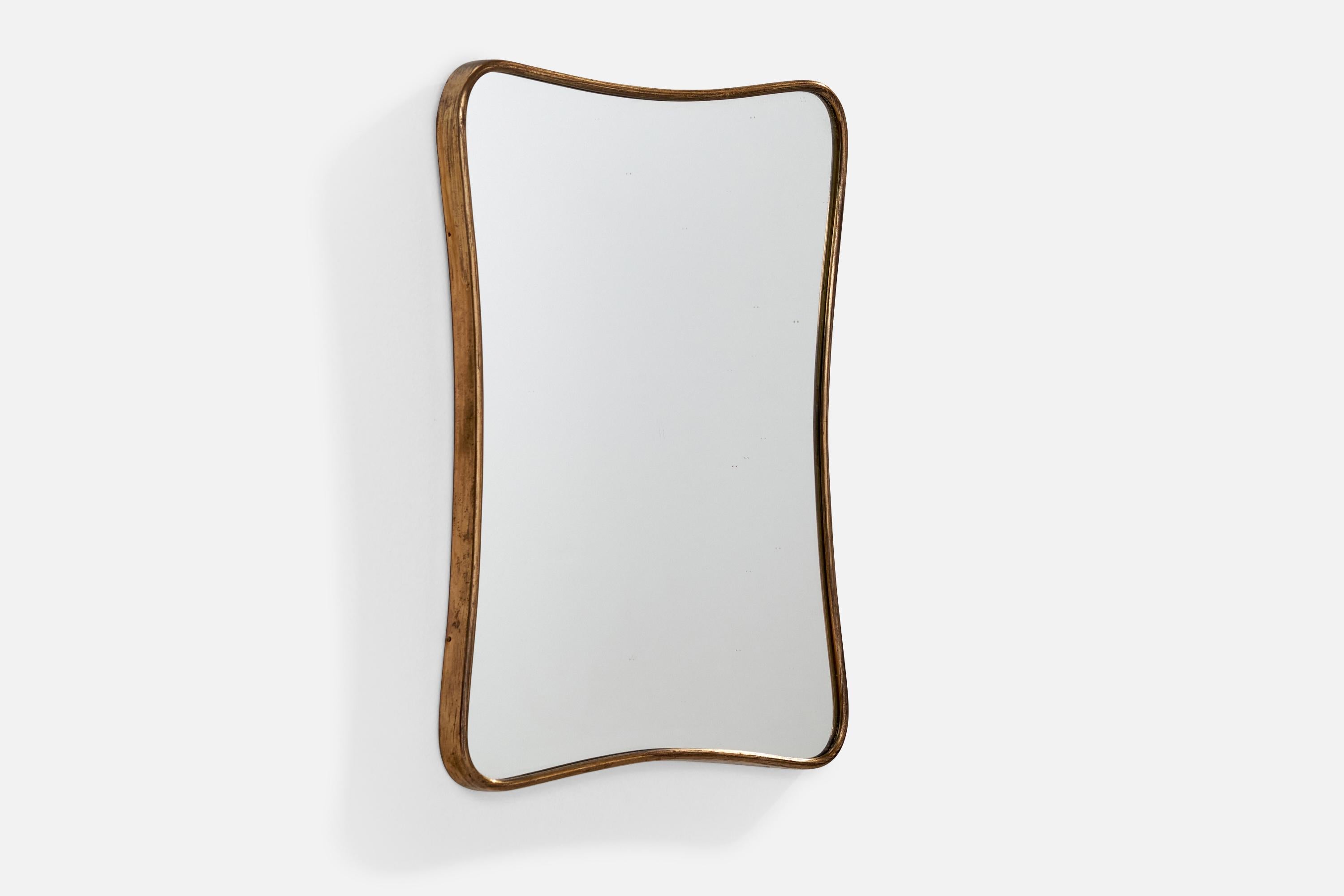 Mid-Century moderno Specchio da parete di design italiano, ottone, vetro a specchio, Italia, anni '50 in vendita