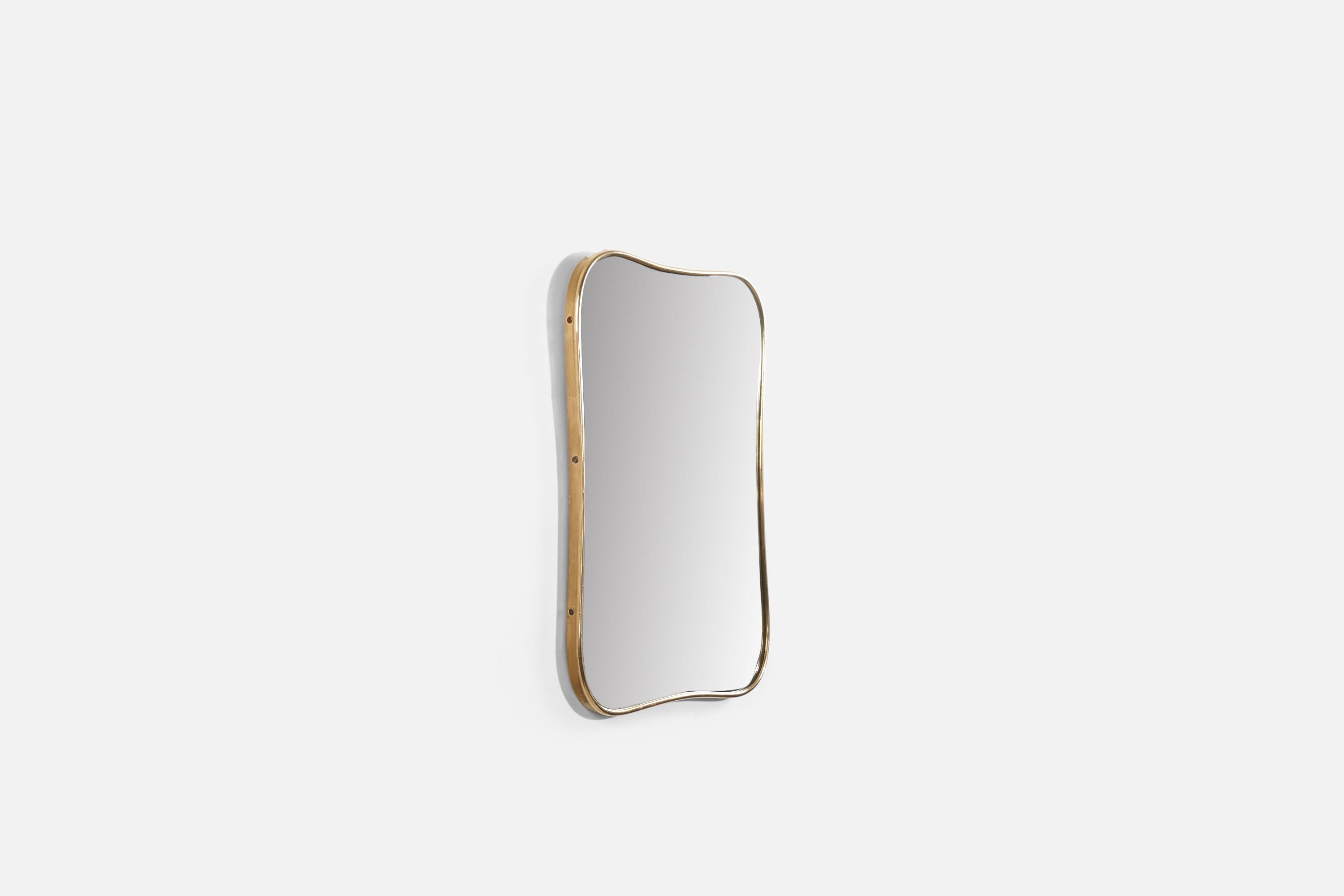 Mid-Century Modern Italian Designer, Wall Mirror, Brass, Mirror Glass, Italy, 1950s For Sale