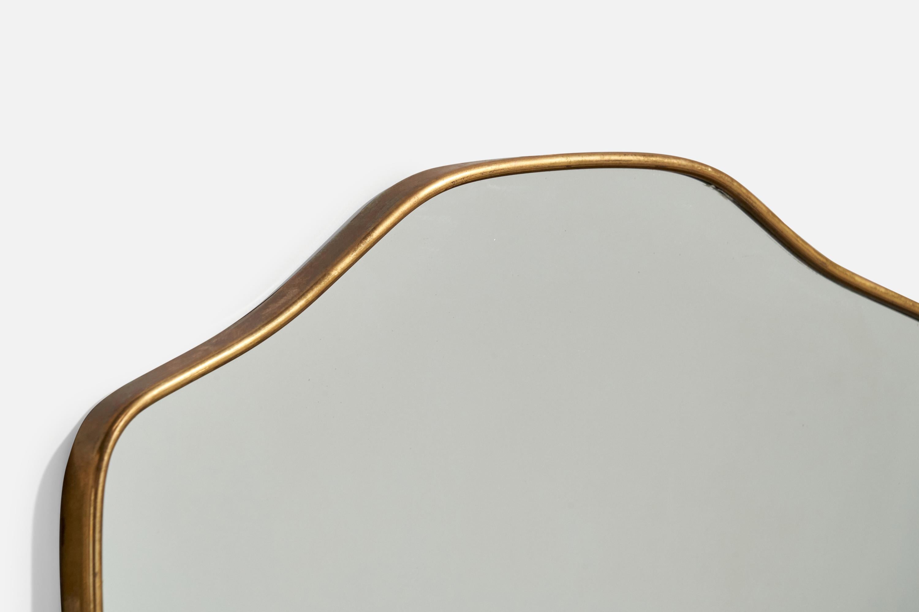 Italian Designer, Wall Mirror, Brass, Mirror Glass, Italy, 1950s In Good Condition For Sale In High Point, NC