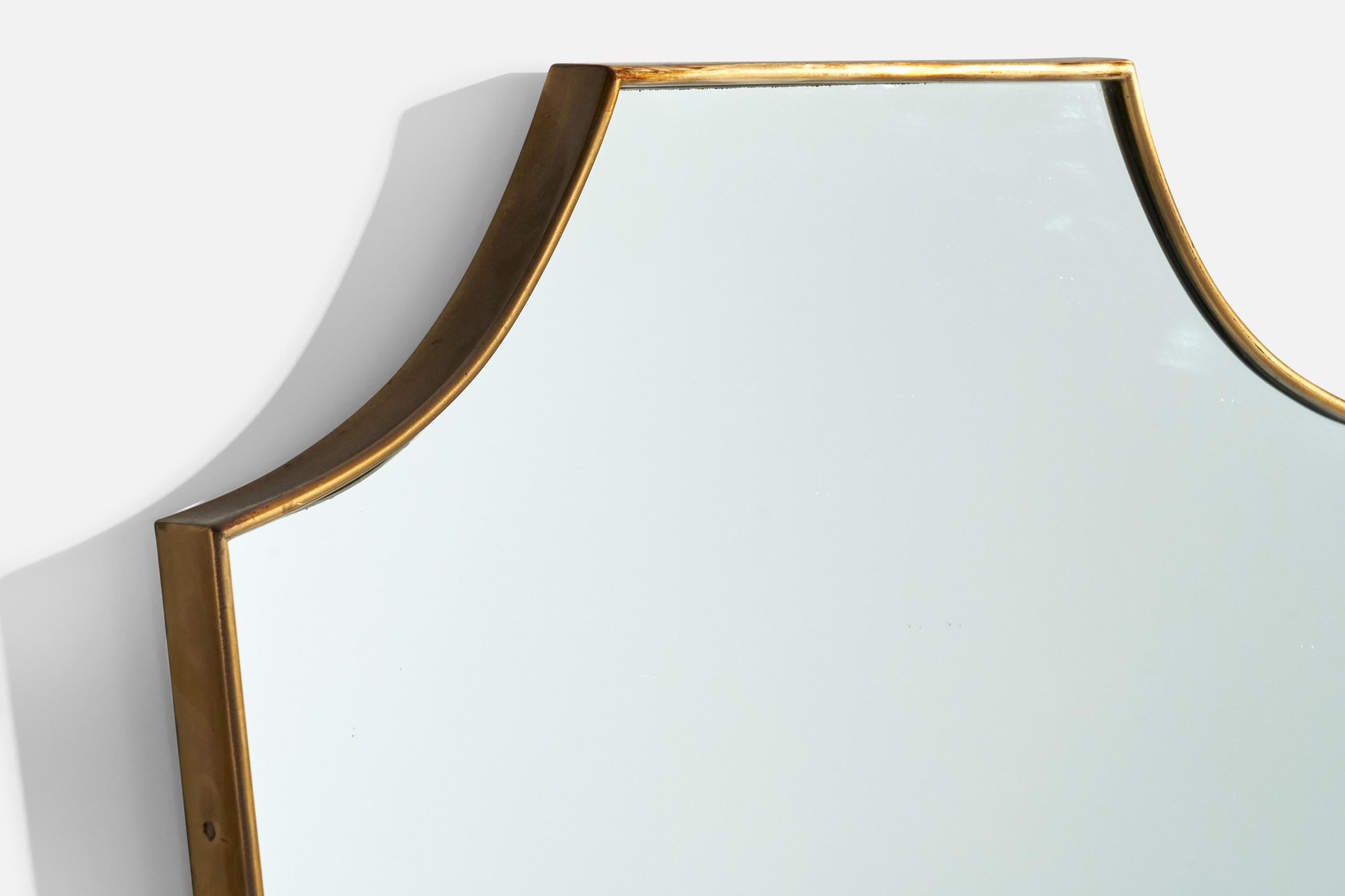 Italian Designer, Wall Mirror, Brass, Mirror Glass, Italy, 1950s In Good Condition For Sale In High Point, NC