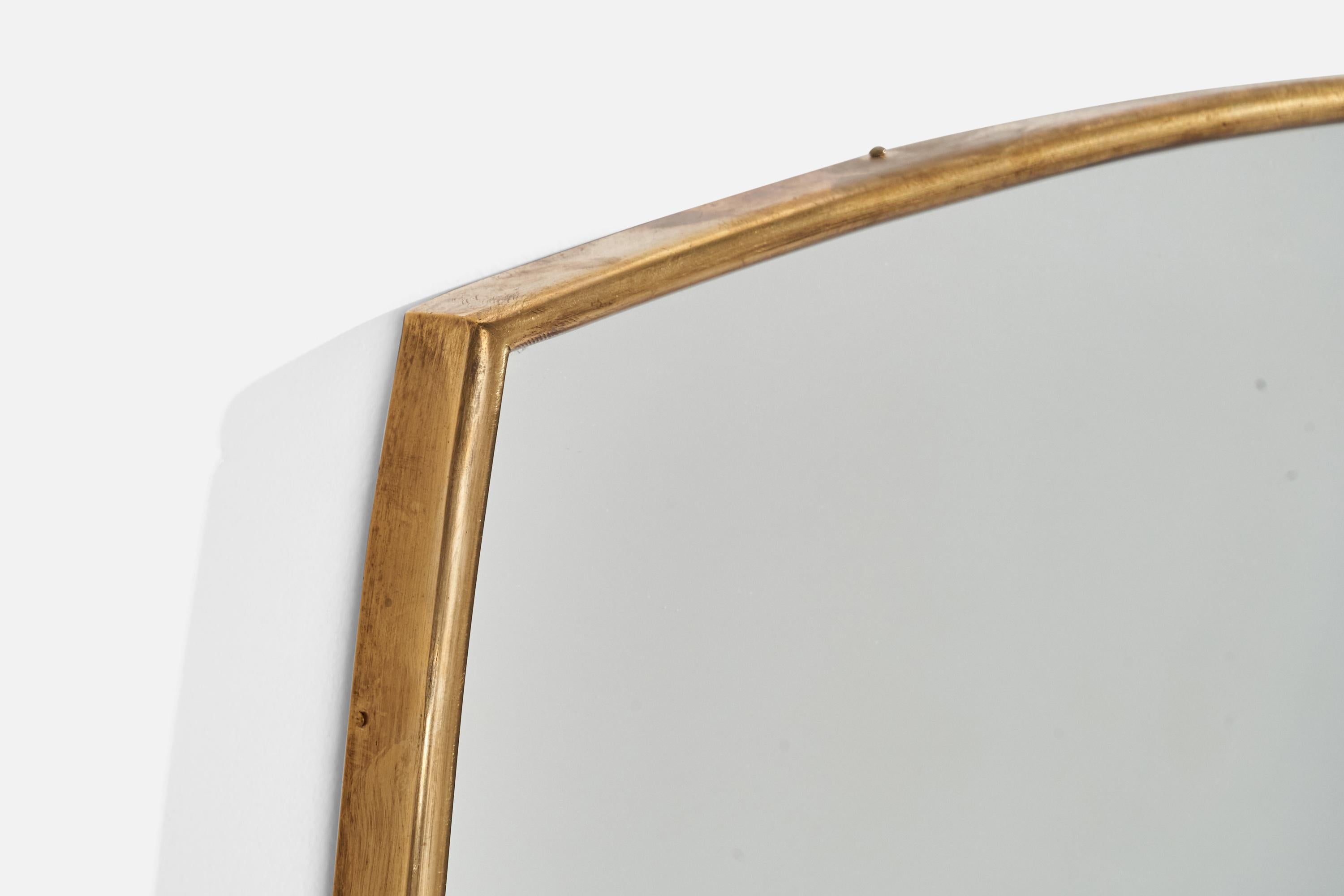 Italian Designer, Wall Mirror, Brass, Mirror Glass, Italy, 1950s In Good Condition For Sale In High Point, NC