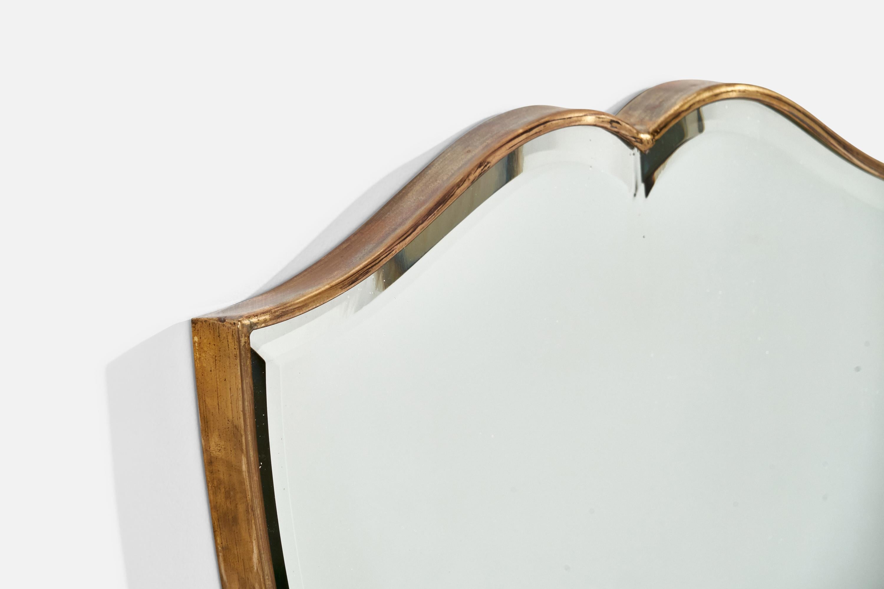 Designer italien, miroir mural, laiton, miroir en verre, Italie, années 1950 Bon état - En vente à High Point, NC