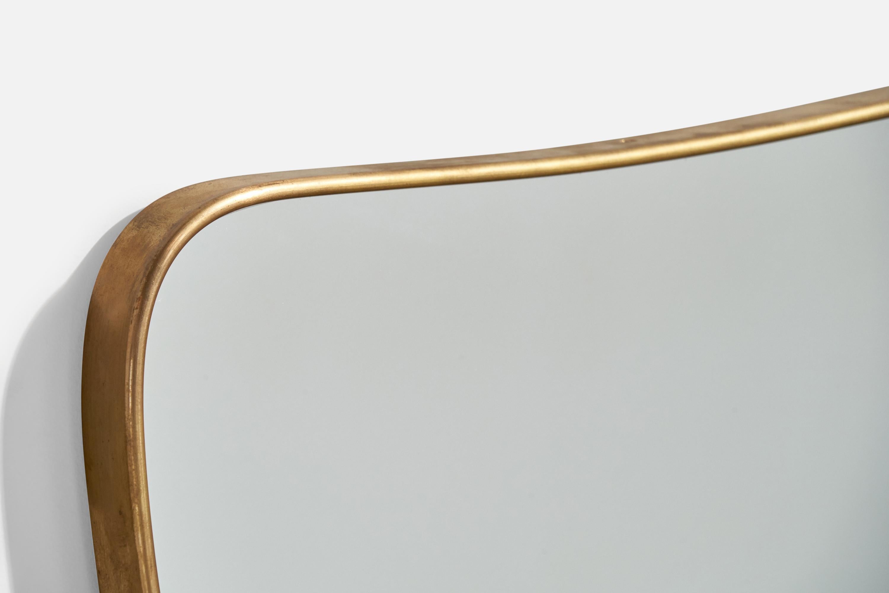 Italiano Specchio da parete di design italiano, ottone, vetro a specchio, Italia, anni '50 in vendita
