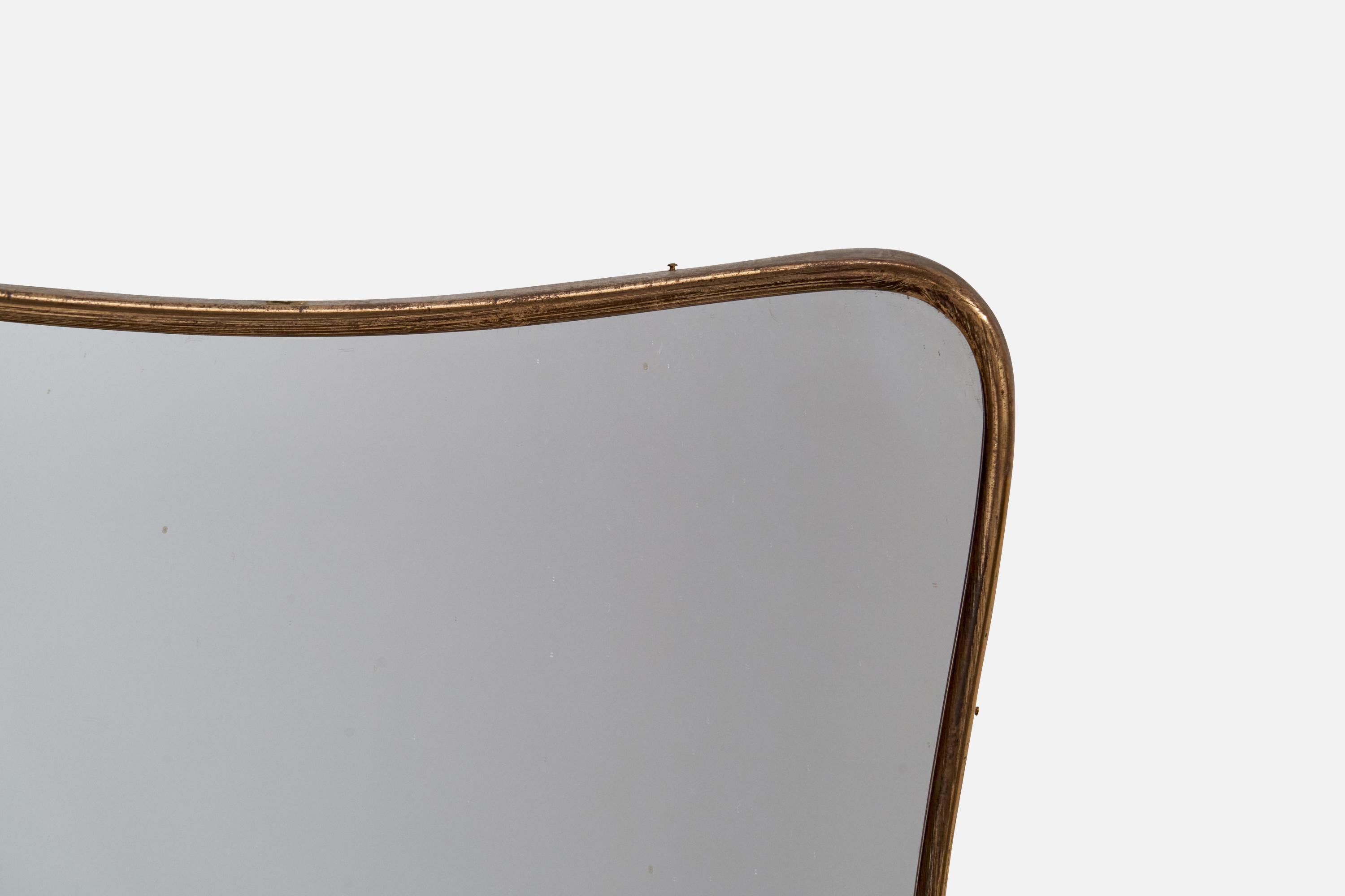 Italiano Specchio da parete di design italiano, ottone, vetro a specchio, Italia, anni '50 in vendita