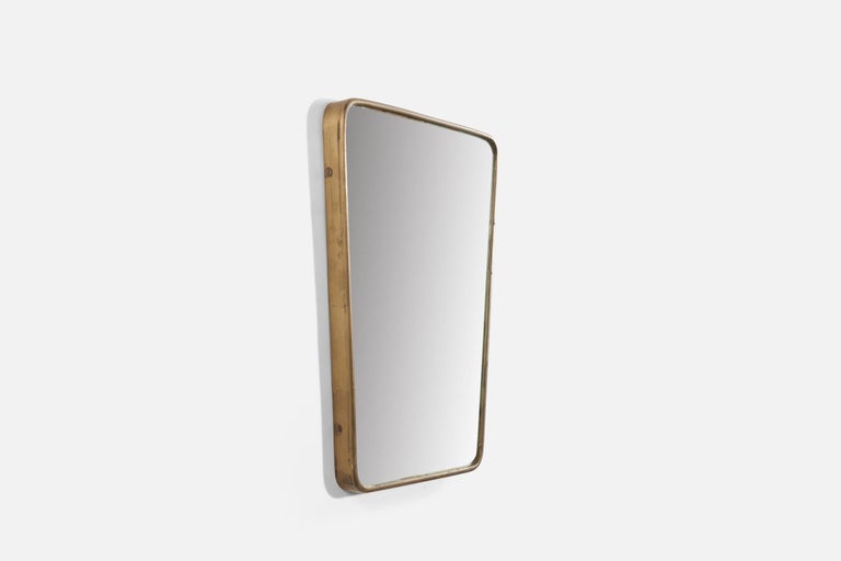 Italian Designer, Wall Mirror, Brass, Mirror Glass, Italy, 1950s In Good Condition For Sale In West Palm Beach, FL