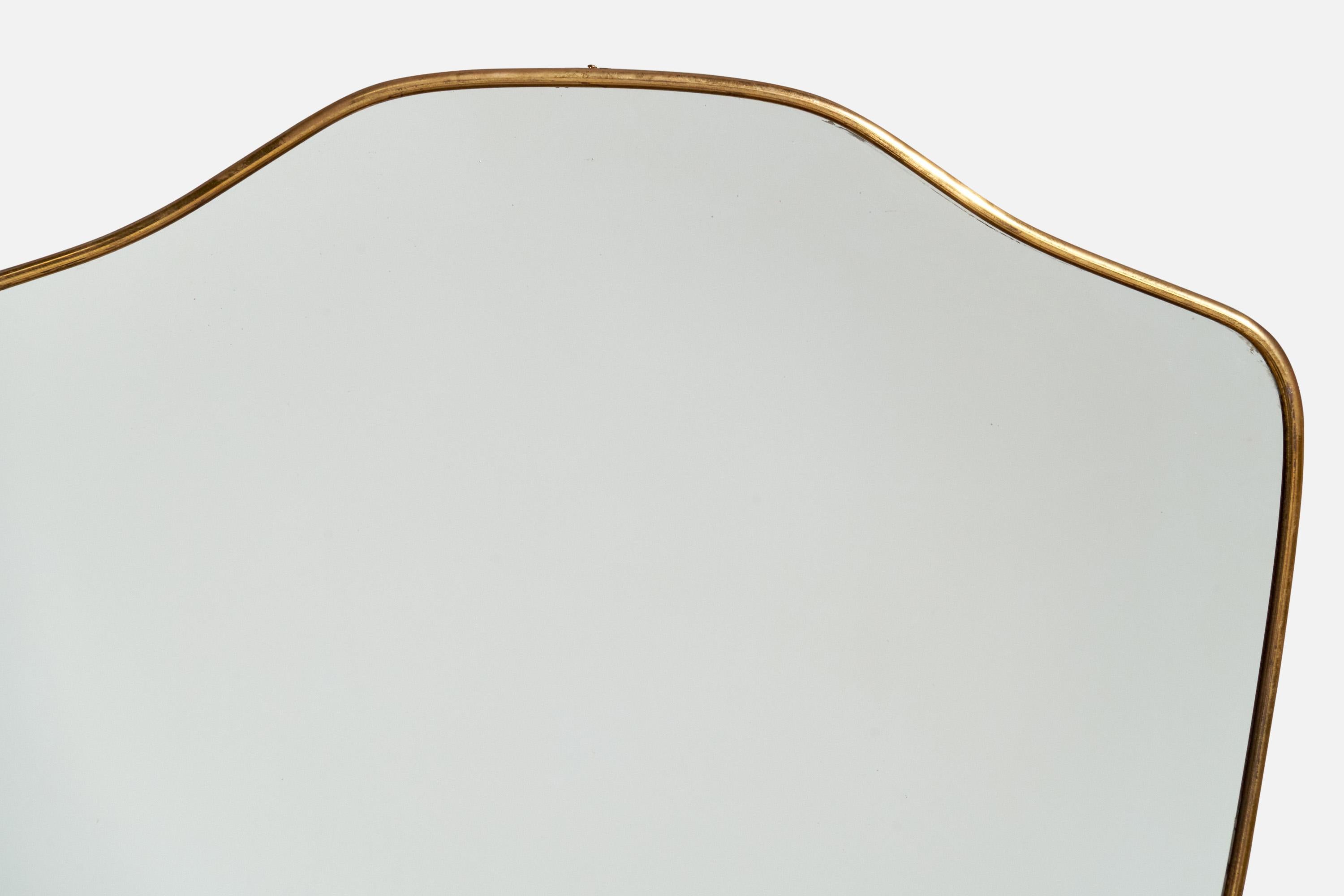 Mid-20th Century Italian Designer, Wall Mirror, Brass, Mirror Glass, Italy, 1950s For Sale