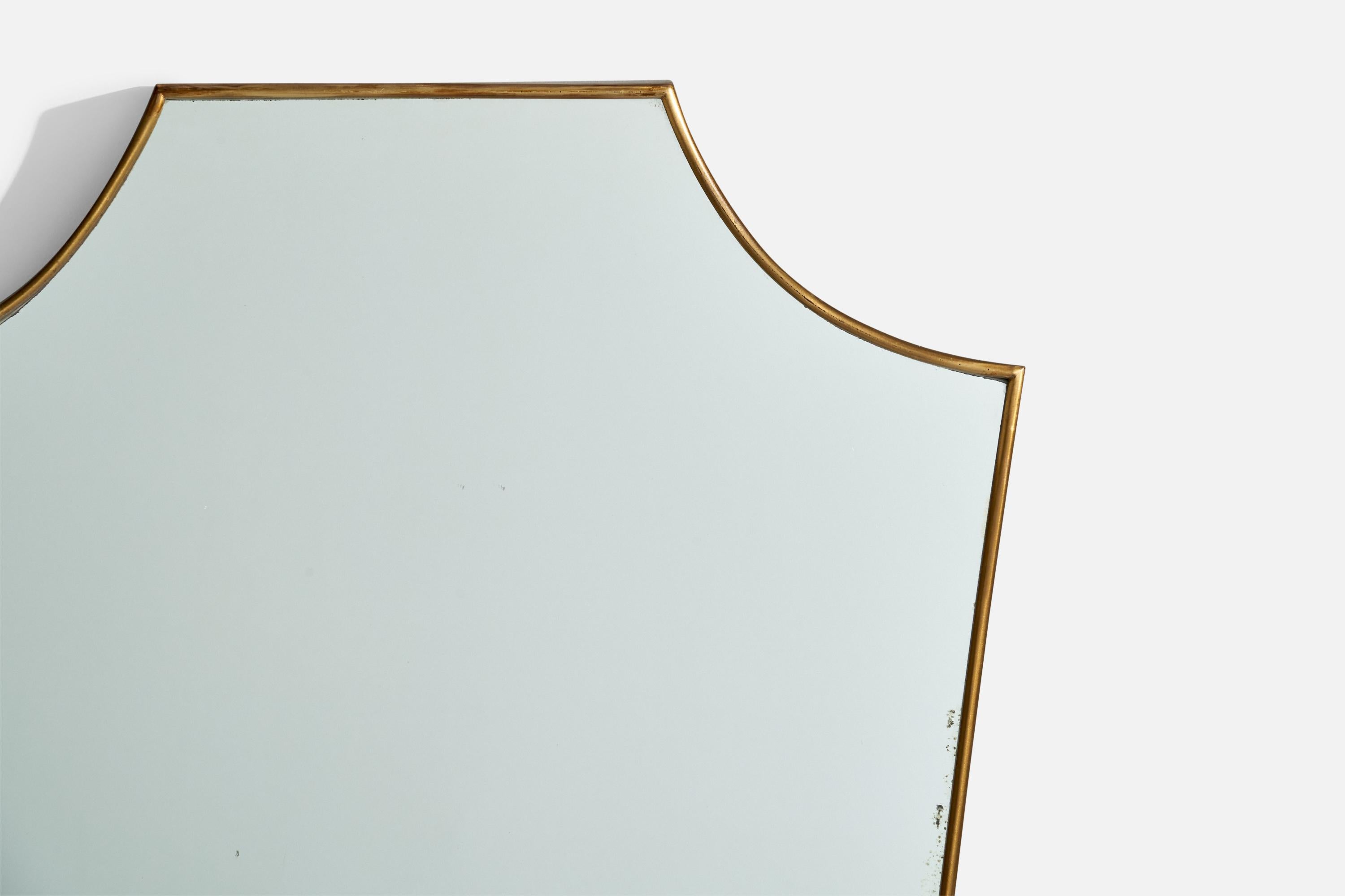Mid-20th Century Italian Designer, Wall Mirror, Brass, Mirror Glass, Italy, 1950s For Sale