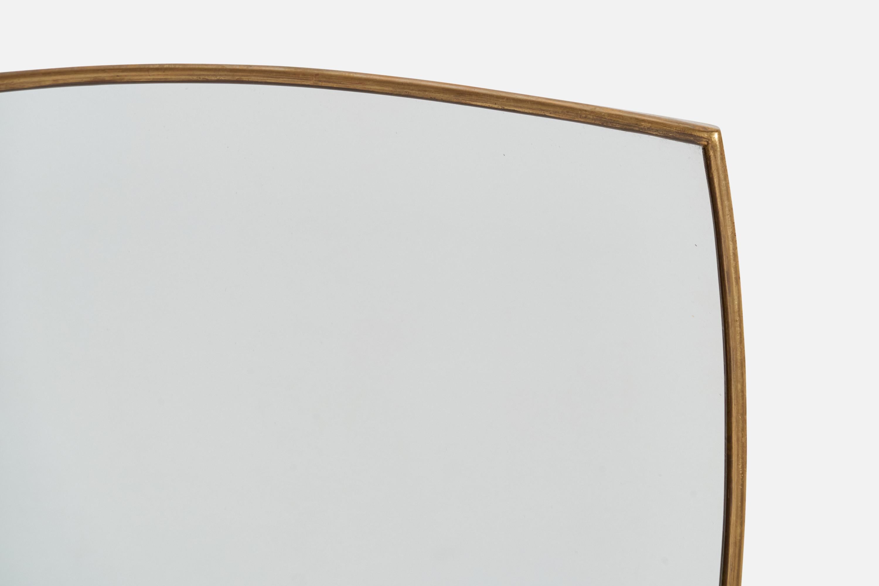 Mid-20th Century Italian Designer, Wall Mirror, Brass, Mirror Glass, Italy, 1950s For Sale