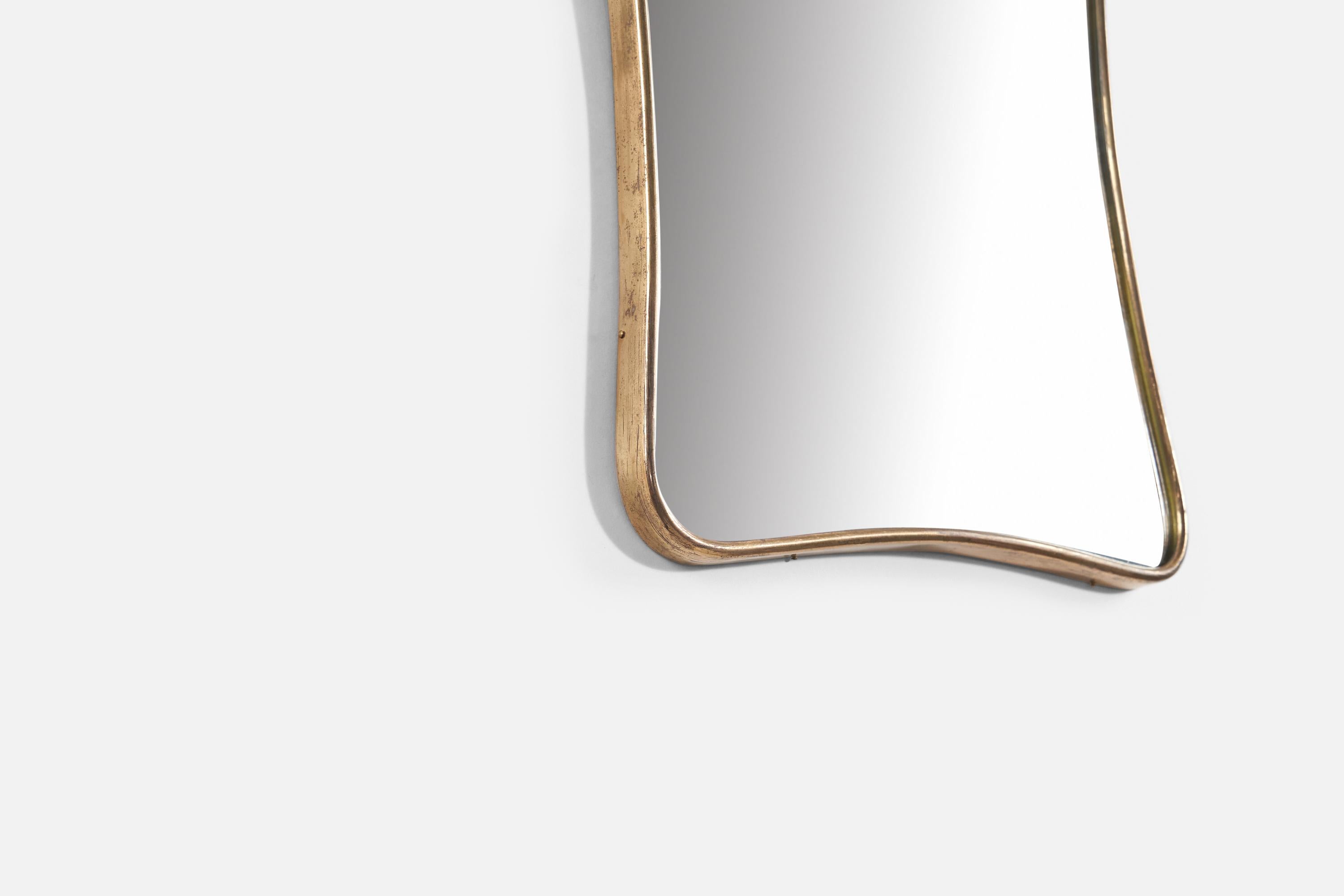 Mid-20th Century Italian Designer, Wall Mirror, Brass, Mirror Glass, Italy, 1950s For Sale