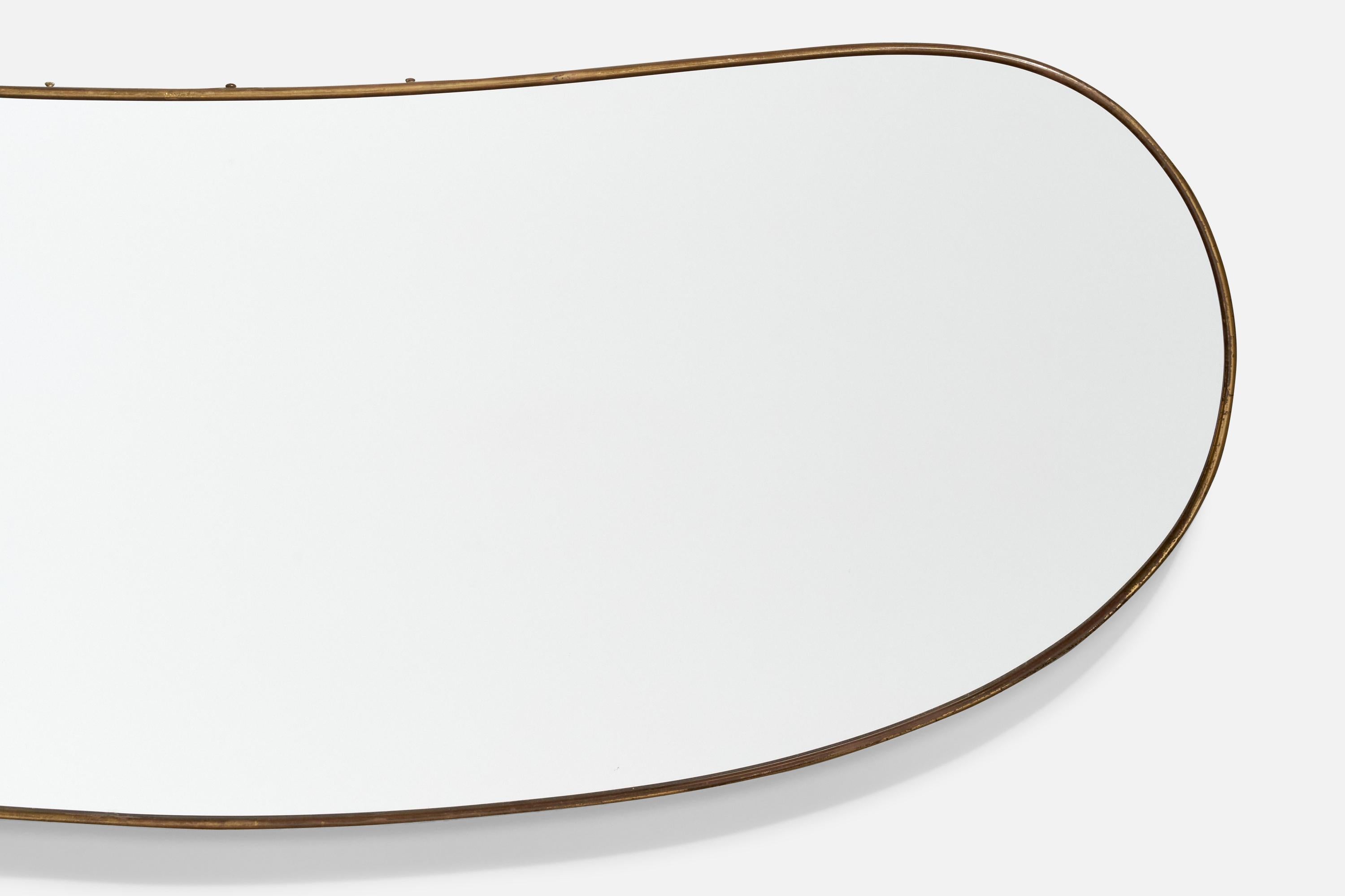 Milieu du XXe siècle Designer italien, miroir mural, laiton, miroir en verre, Italie, années 1950 en vente