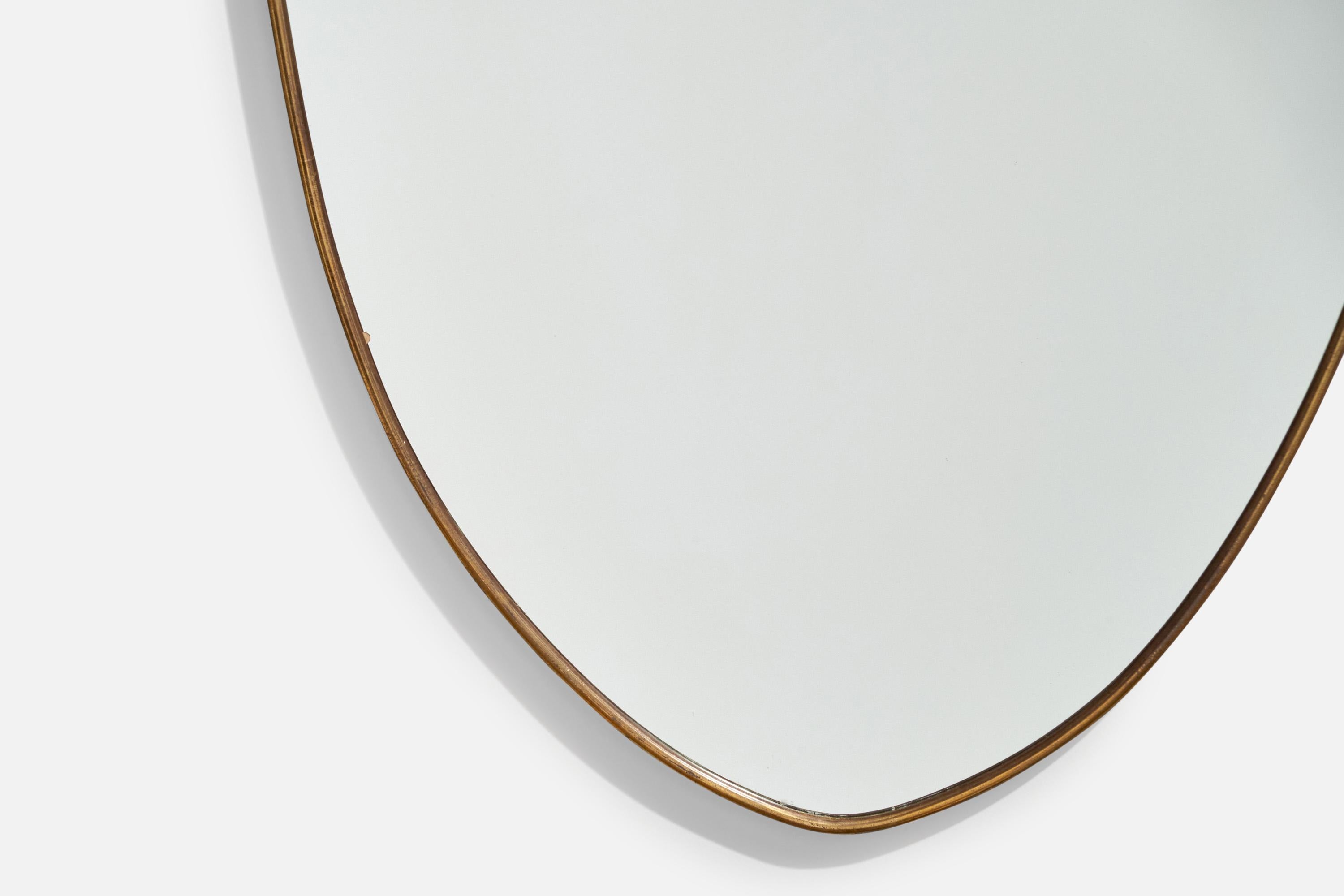 Italian Designer, Wall Mirror, Brass, Mirror Glass, Italy, 1950s For Sale 1
